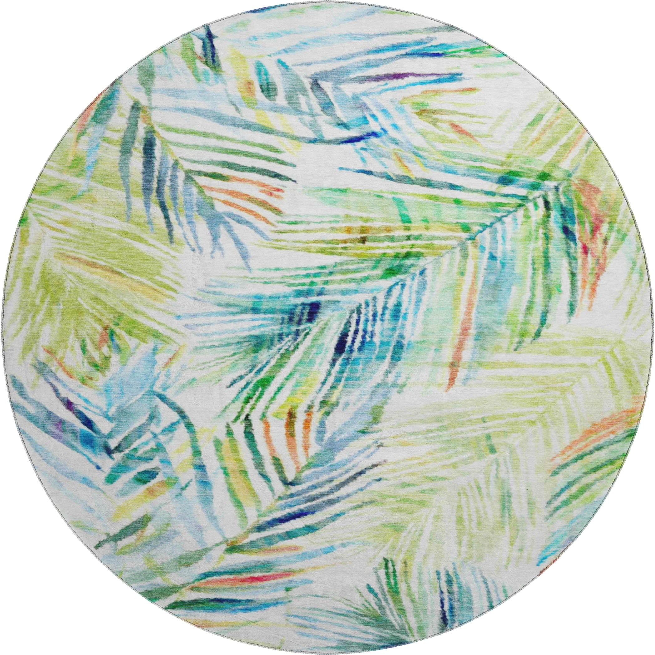 Seoul Machine Washable Tropical Multi Rug 8' x 8' #shape_Round