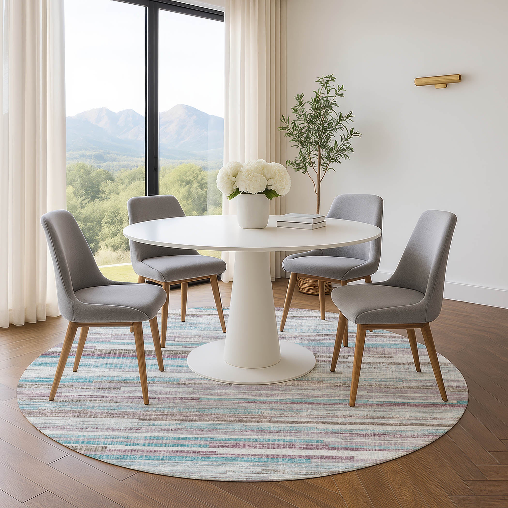 Seville Machine Washable Transitional Teal Rug 8' x 8' #shape_Round