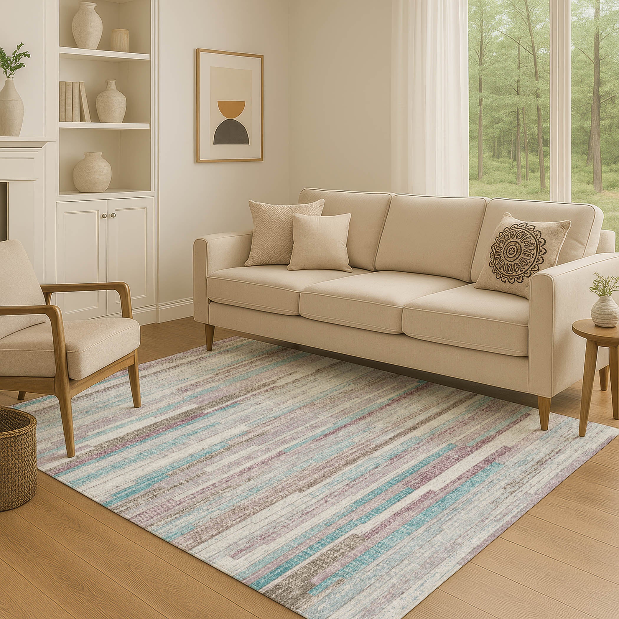 Seville Machine Washable Transitional Teal Rug 2'6" x 3'10" #shape_Rectangle
