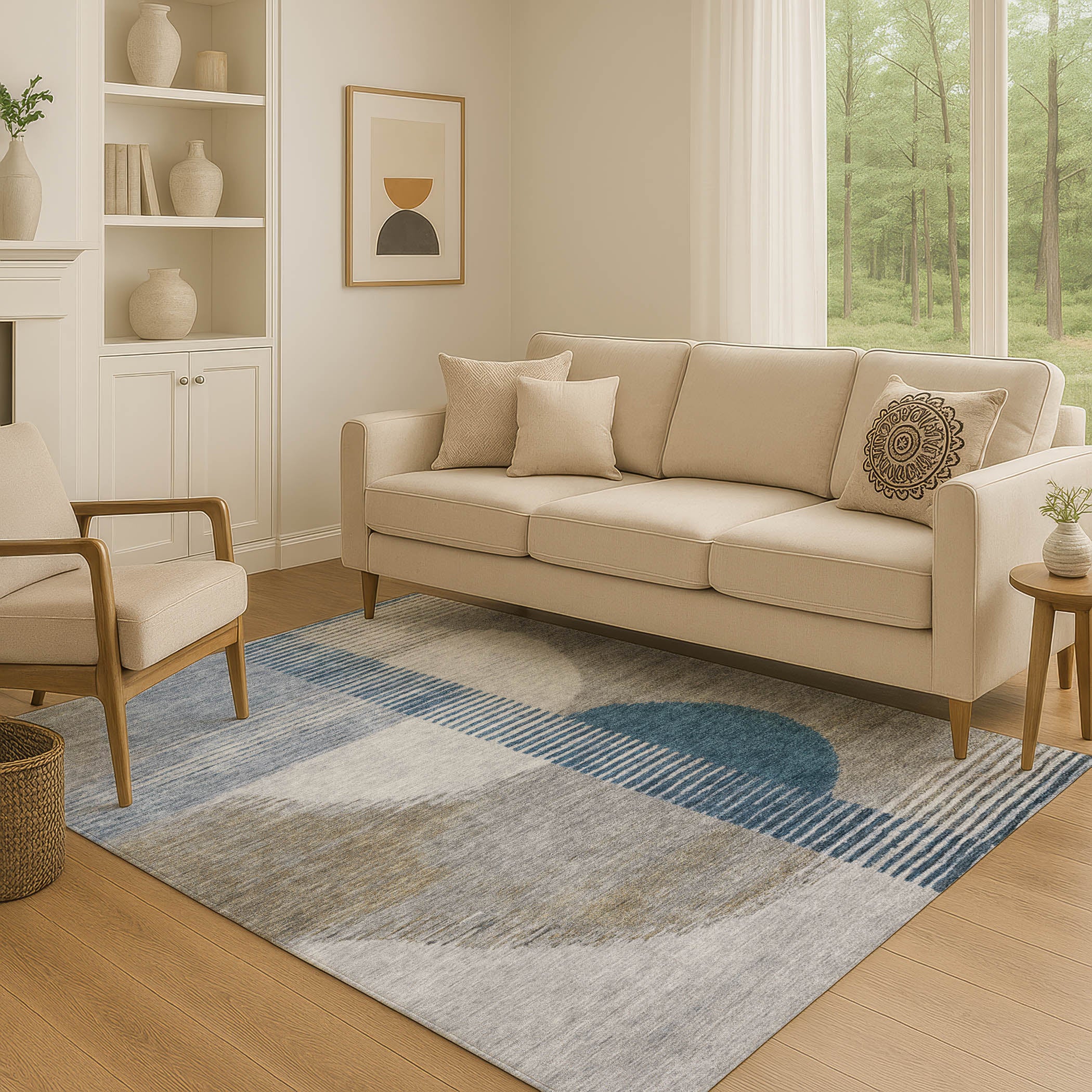 Valletta Machine Washable Transitional Denim Blue Rug 2'6" x 3'10" #shape_Rectangle
