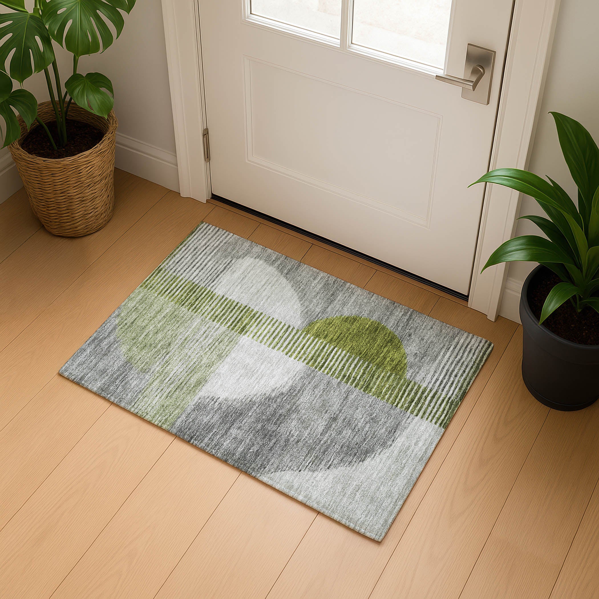 Valletta Machine Washable Transitional Olive Green Rug 1'8" x 2'6" #shape_Rectangle