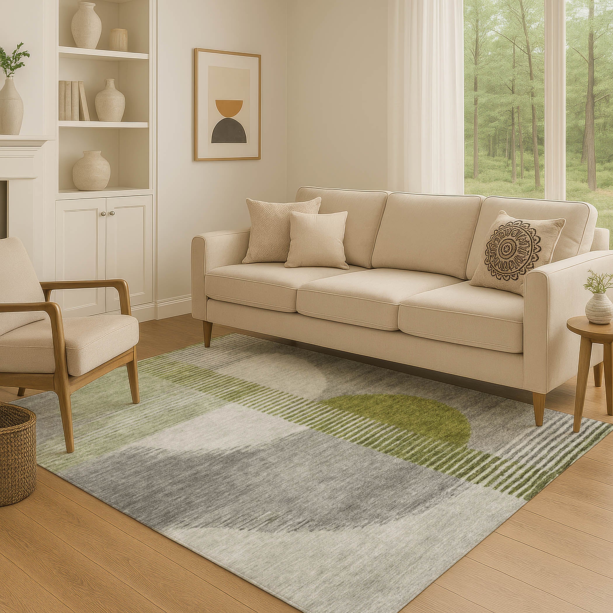 Valletta Machine Washable Transitional Olive Green Rug 2'6" x 3'10" #shape_Rectangle