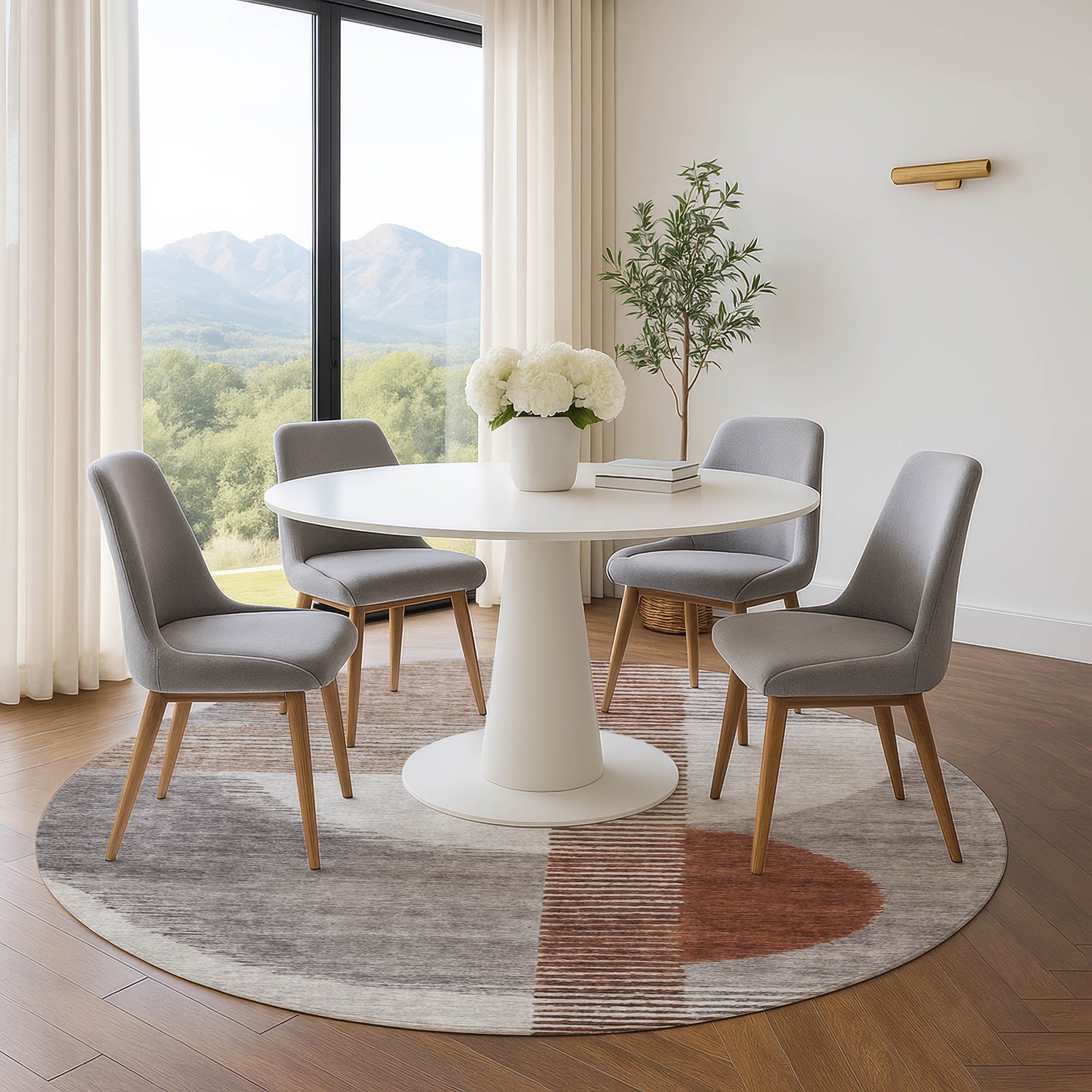 Valletta Machine Washable Transitional Taupe Brown Rug 8' x 8' #shape_Round