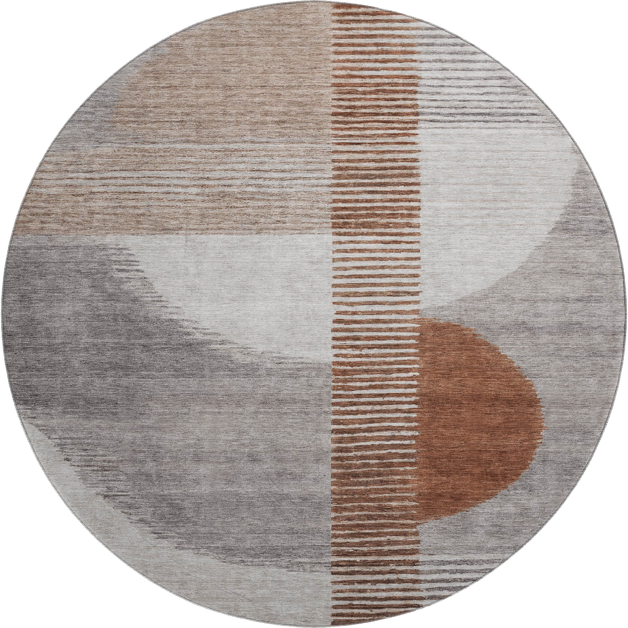 Valletta Machine Washable Transitional Taupe Brown Rug 8' x 8' #shape_Round
