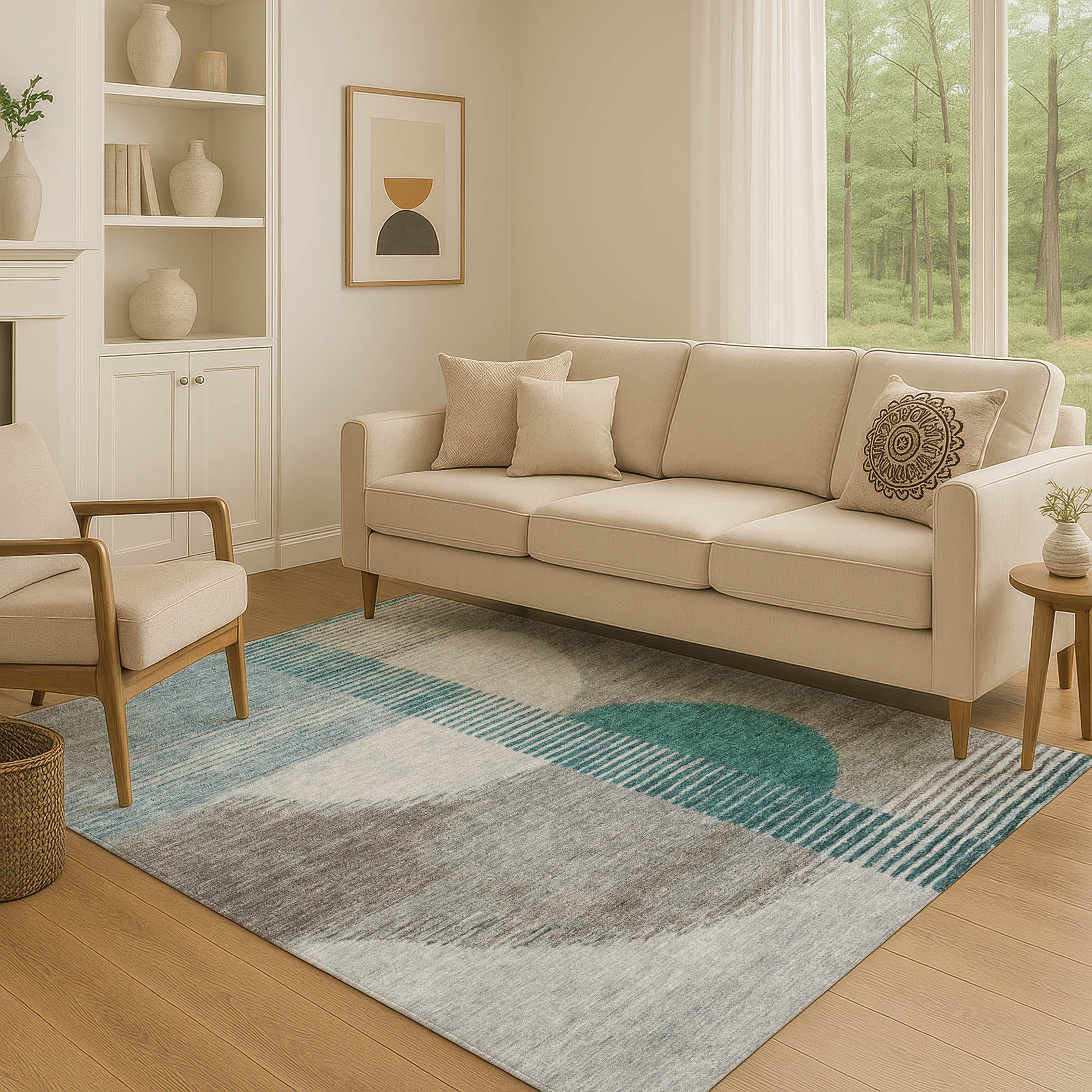Valletta Machine Washable Transitional Teal Rug 2'6" x 3'10" #shape_Rectangle