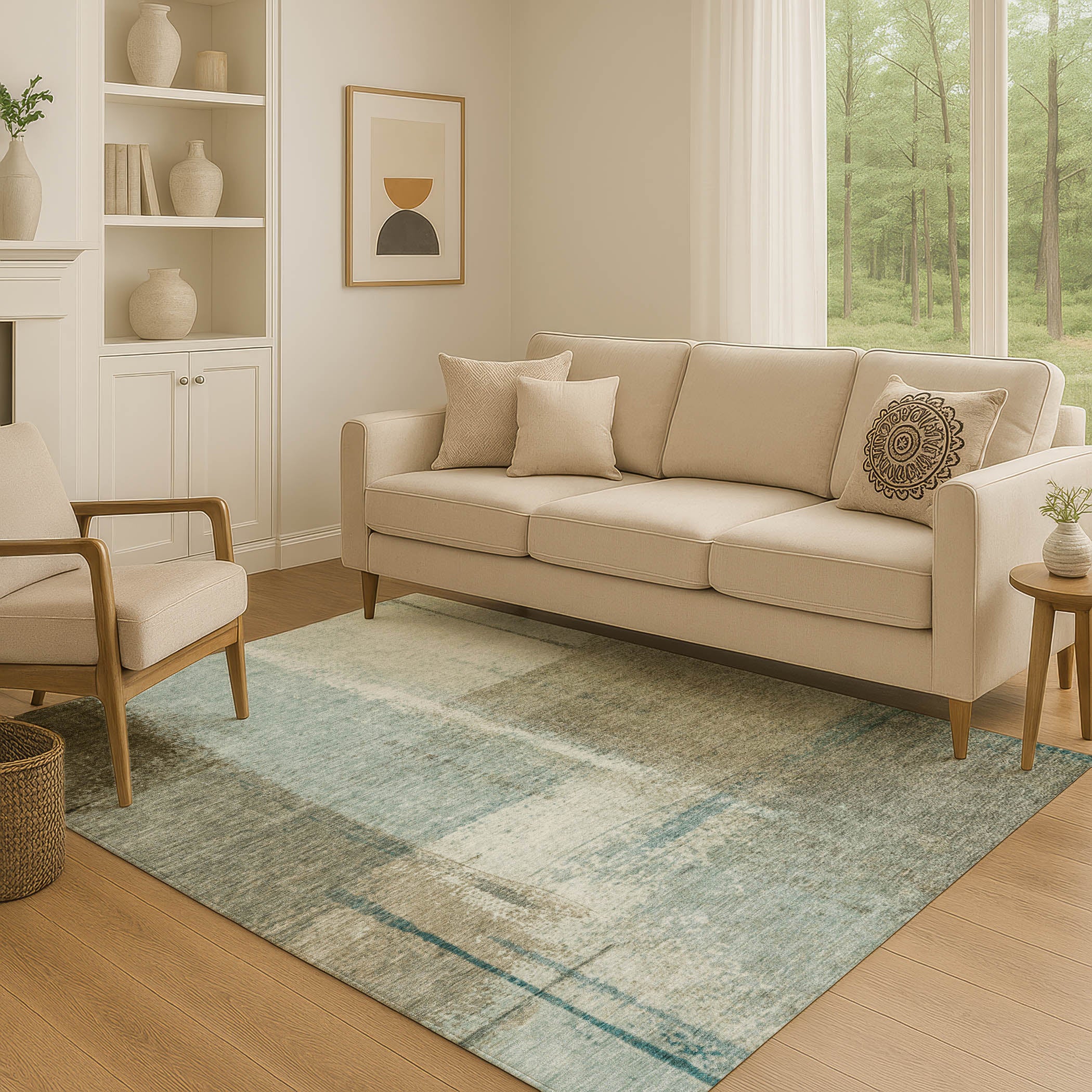 Tbilisi Machine Washable Transitional Seafoam Blue Rug 2'6" x 3'10" #shape_Rectangle