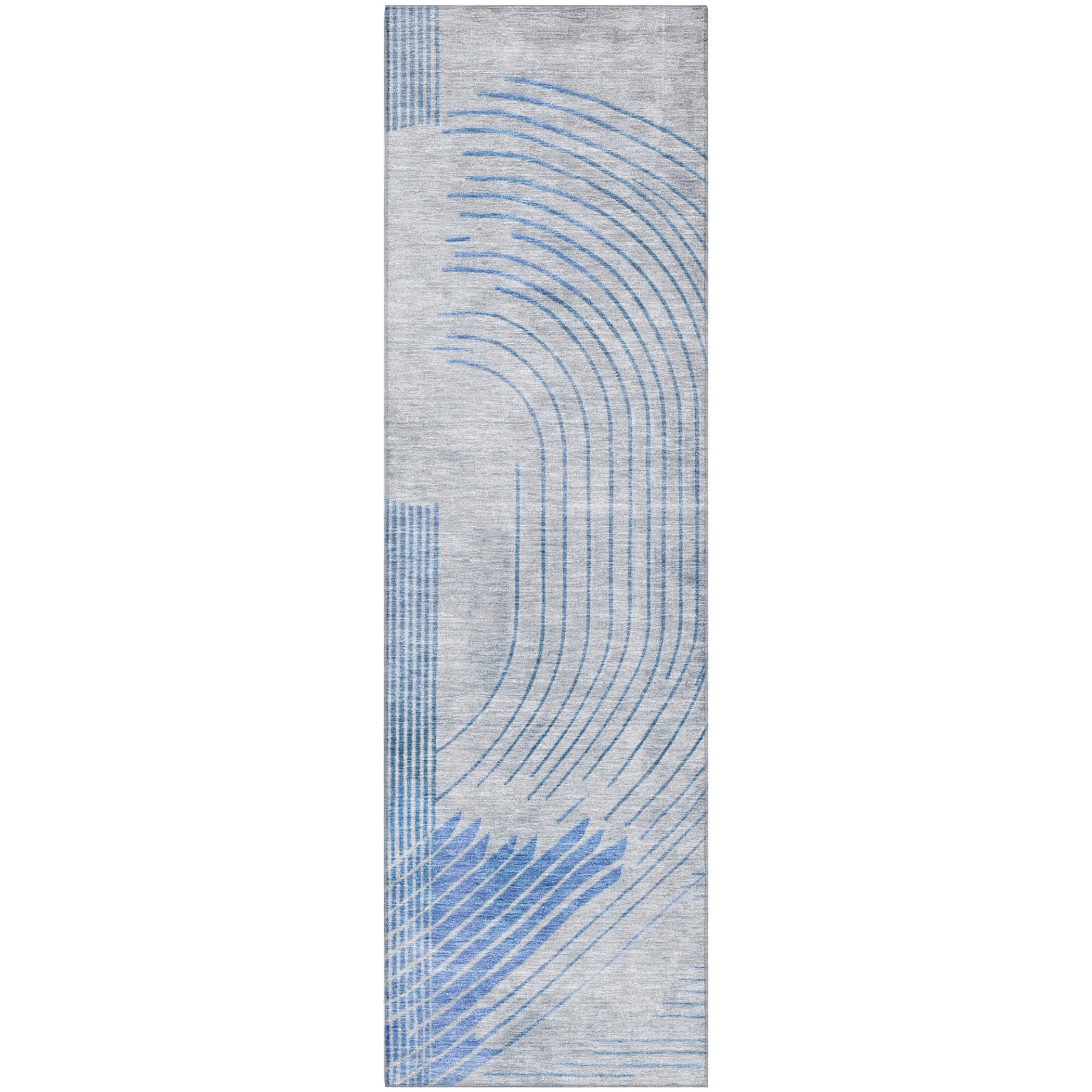 Antigua Machine Washable Transitional Blue Rug 2'3" x 7'6" #shape_Runner