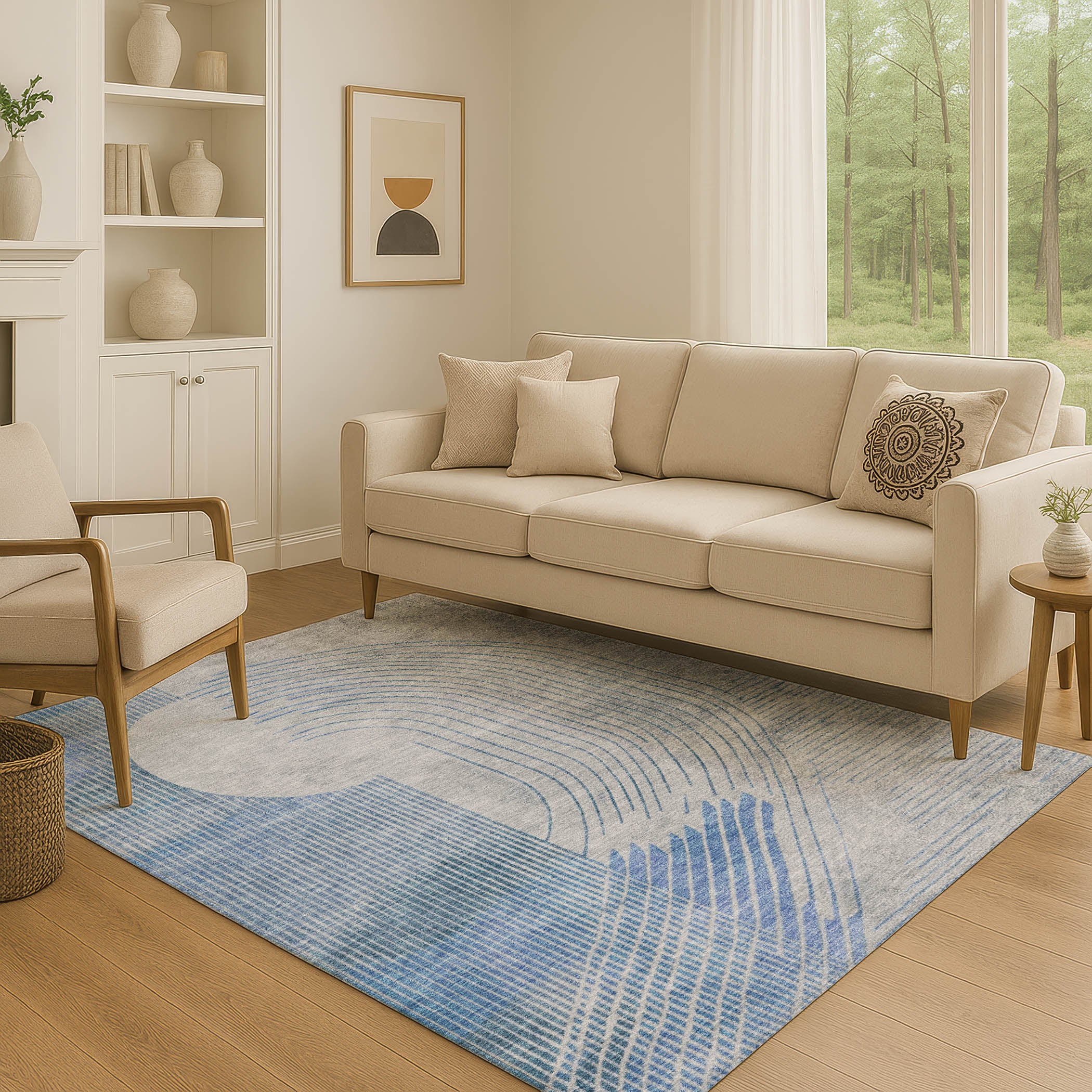Antigua Machine Washable Transitional Blue Rug 2'6" x 3'10" #shape_Rectangle