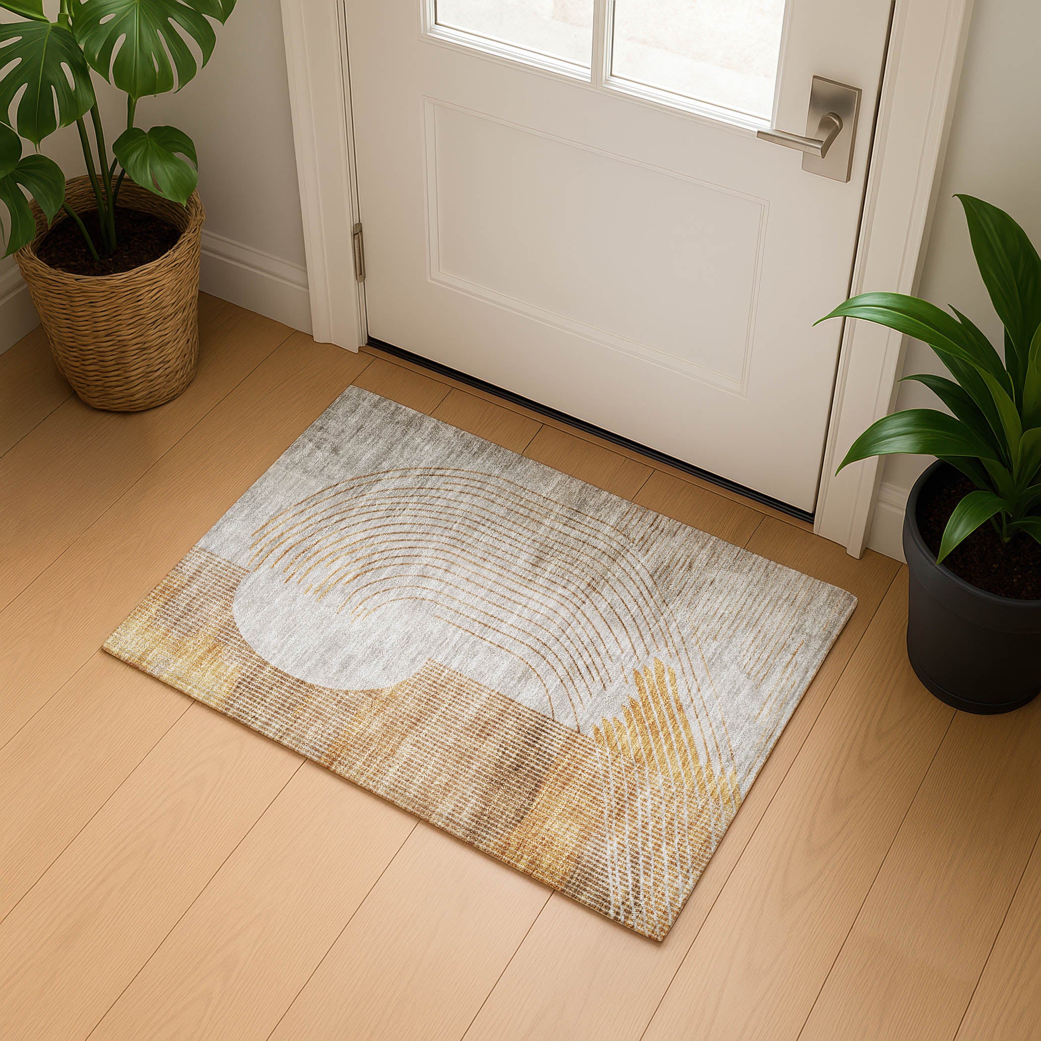 Antigua Machine Washable Transitional Gold Rug 1'8" x 2'6" #shape_Rectangle