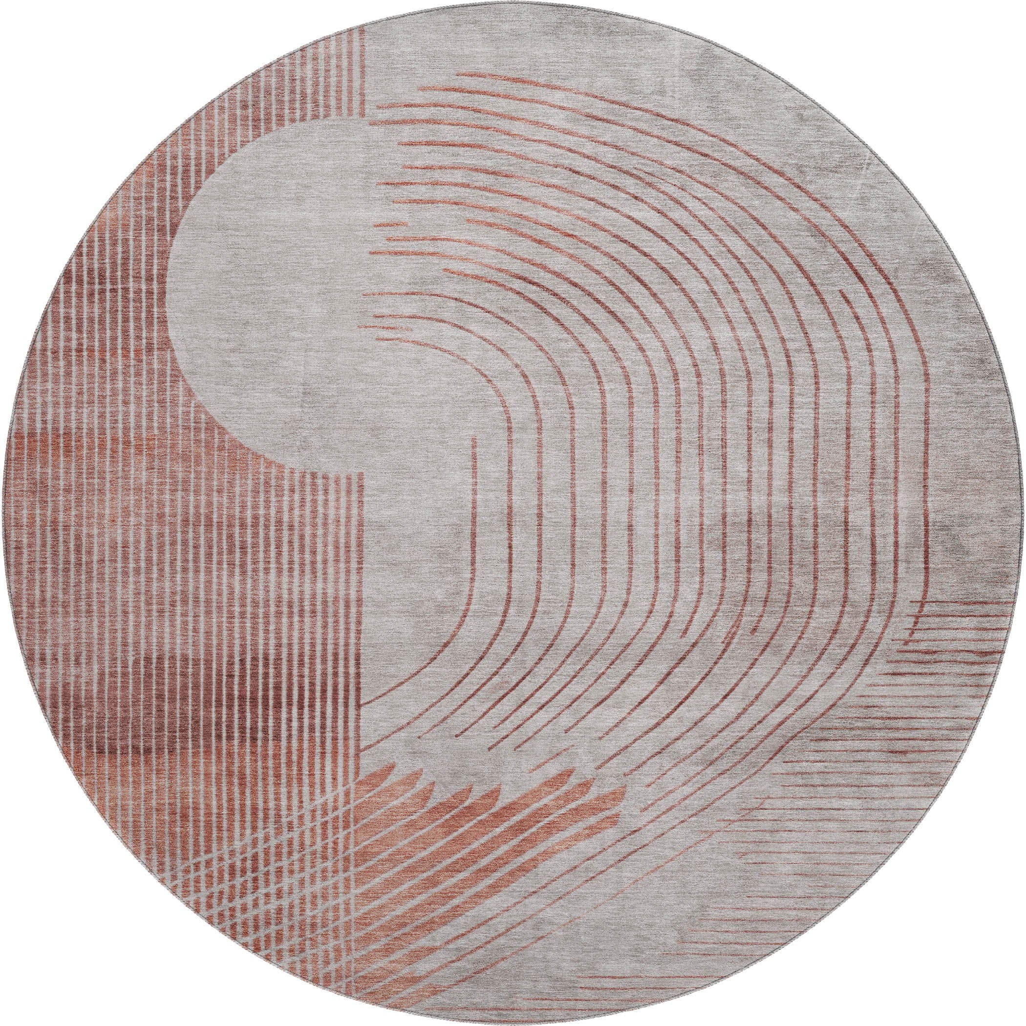Antigua Machine Washable Transitional Salmon Orange Rug 8' x 8' #shape_Round