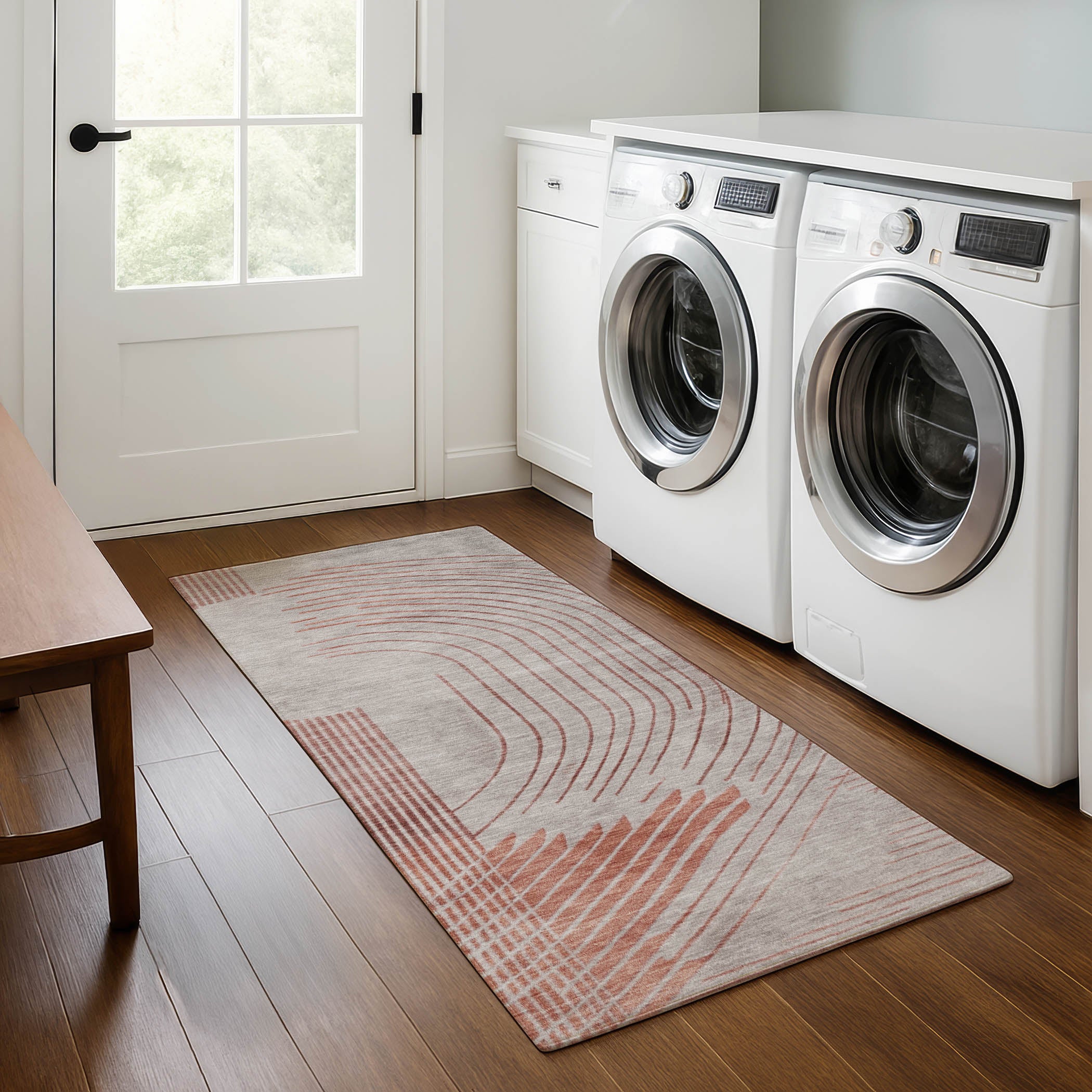 Antigua Machine Washable Transitional Salmon Orange Rug 2'3" x 7'6" #shape_Runner