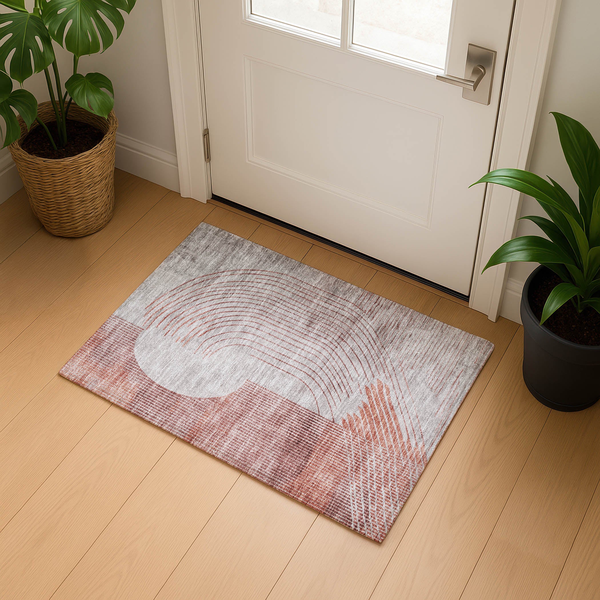 Antigua Machine Washable Transitional Salmon Orange Rug 1'8" x 2'6" #shape_Rectangle