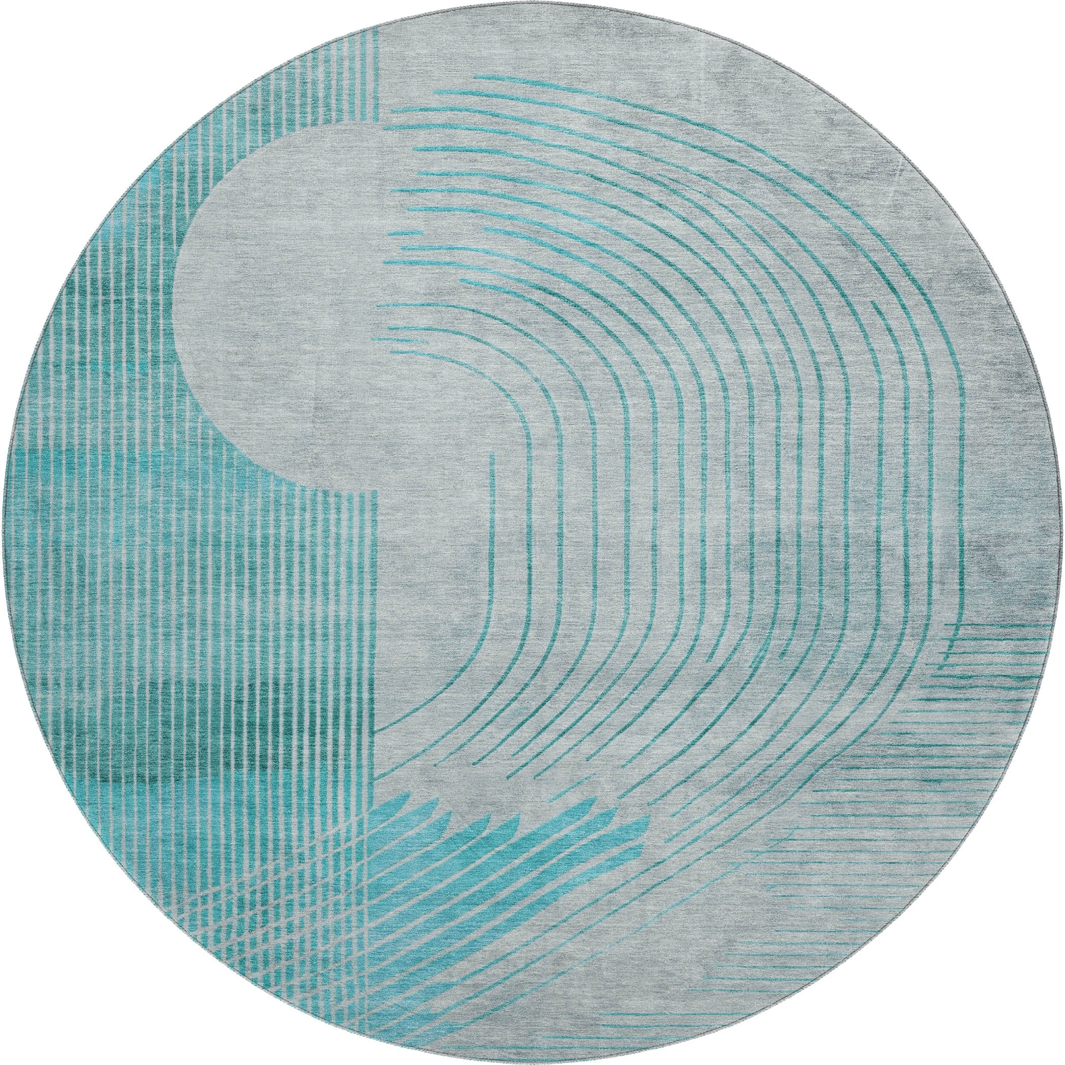 Antigua Machine Washable Transitional Teal Rug 8' x 8' #shape_Round