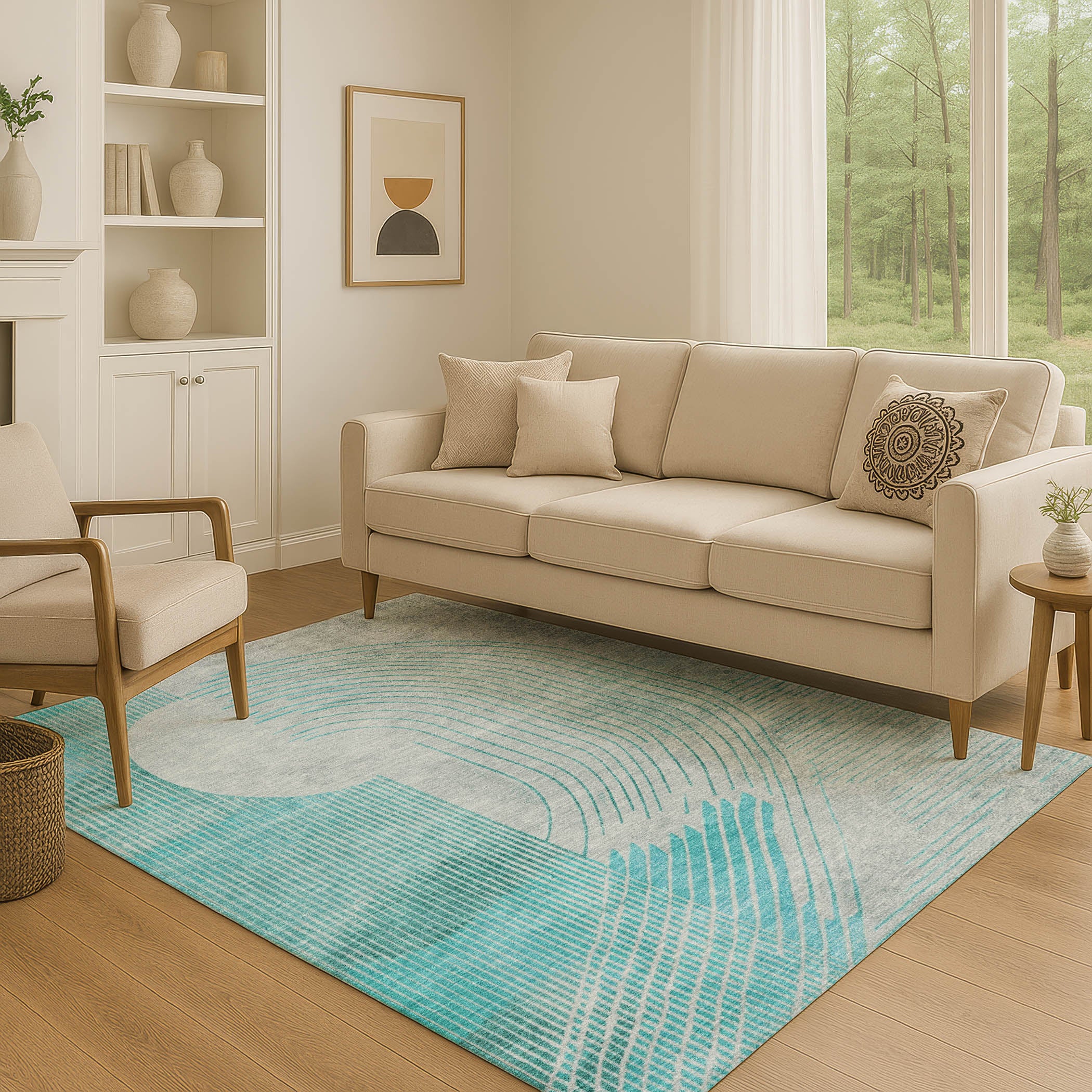 Antigua Machine Washable Transitional Teal Rug 2'6" x 3'10" #shape_Rectangle