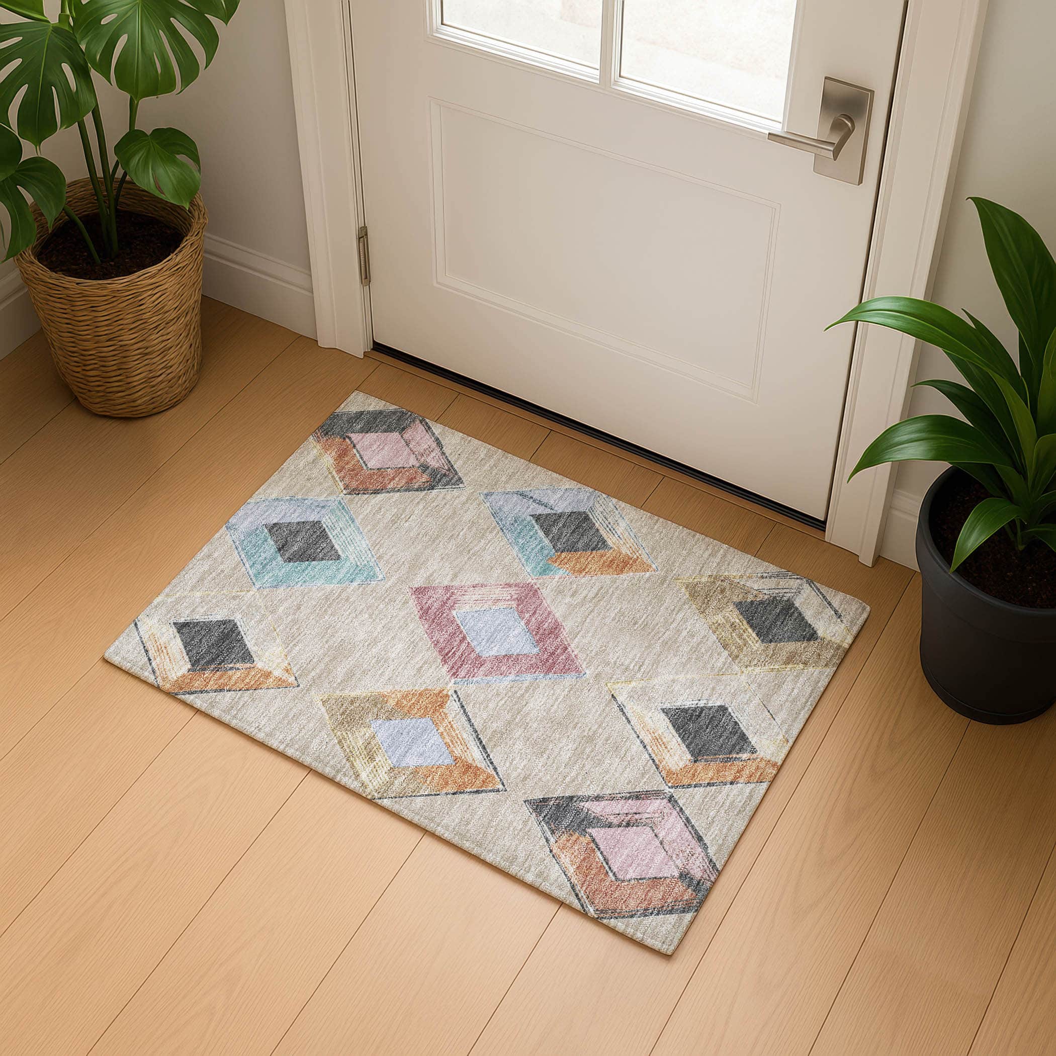 Kotor Machine Washable Transitional Beige Brown Rug 1'8" x 2'6" #shape_Rectangle