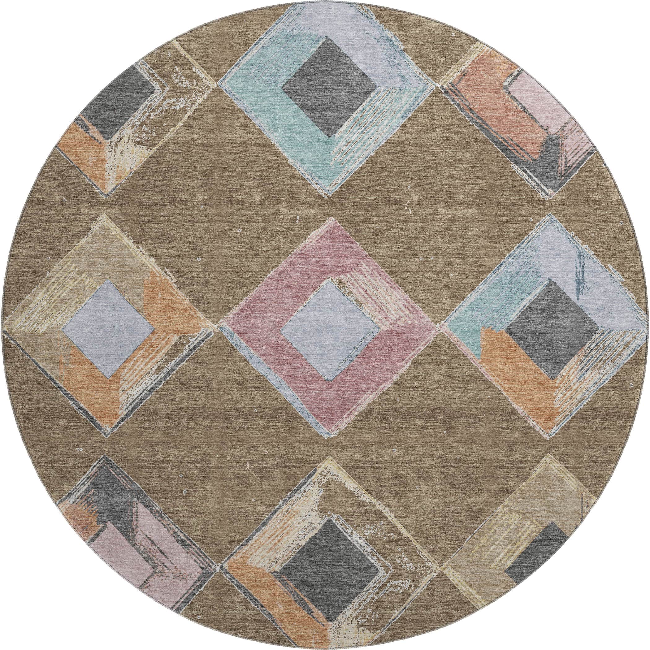 Kotor Machine Washable Transitional Brown Rug 8' x 8' #shape_Round