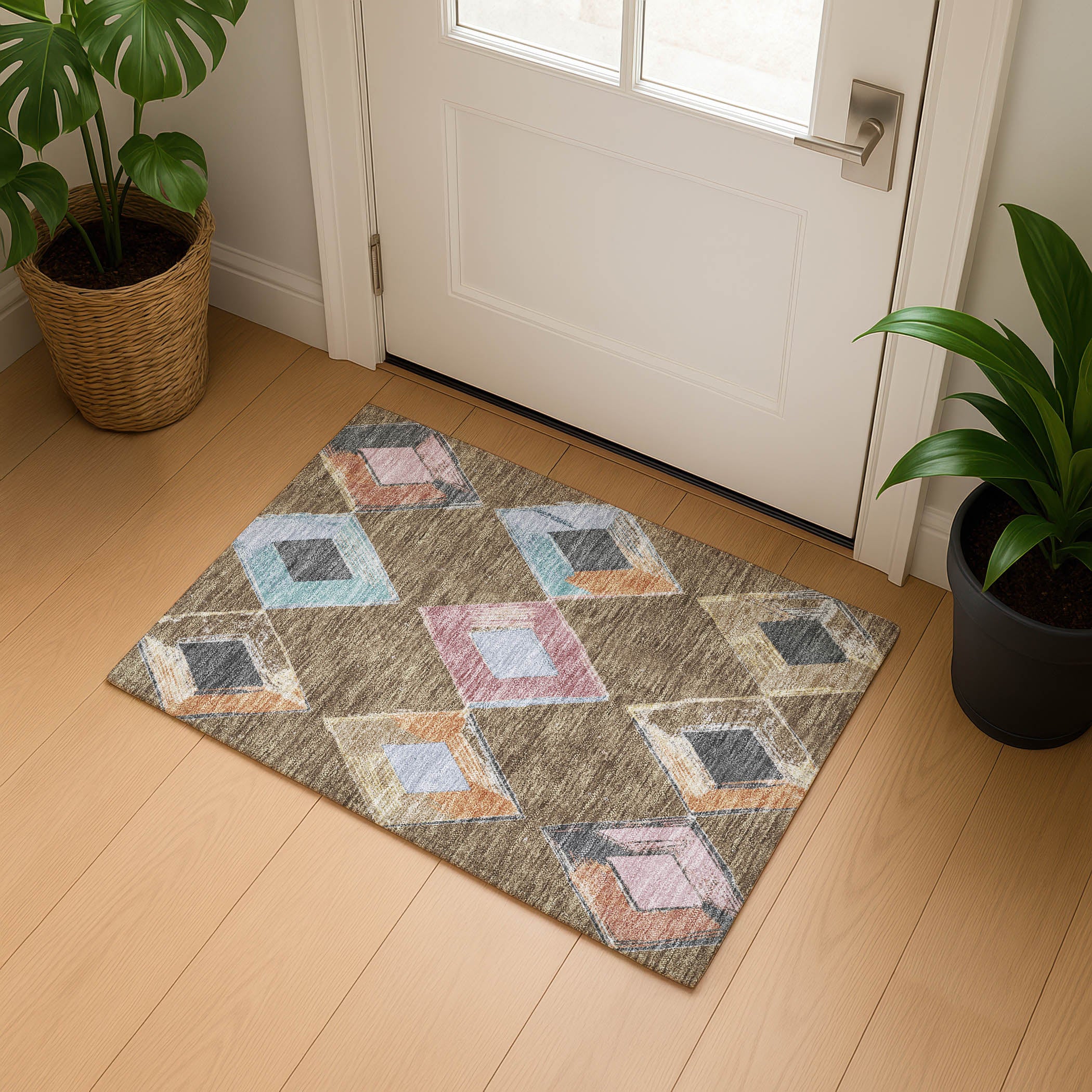 Kotor Machine Washable Transitional Brown Rug 1'8" x 2'6" #shape_Rectangle