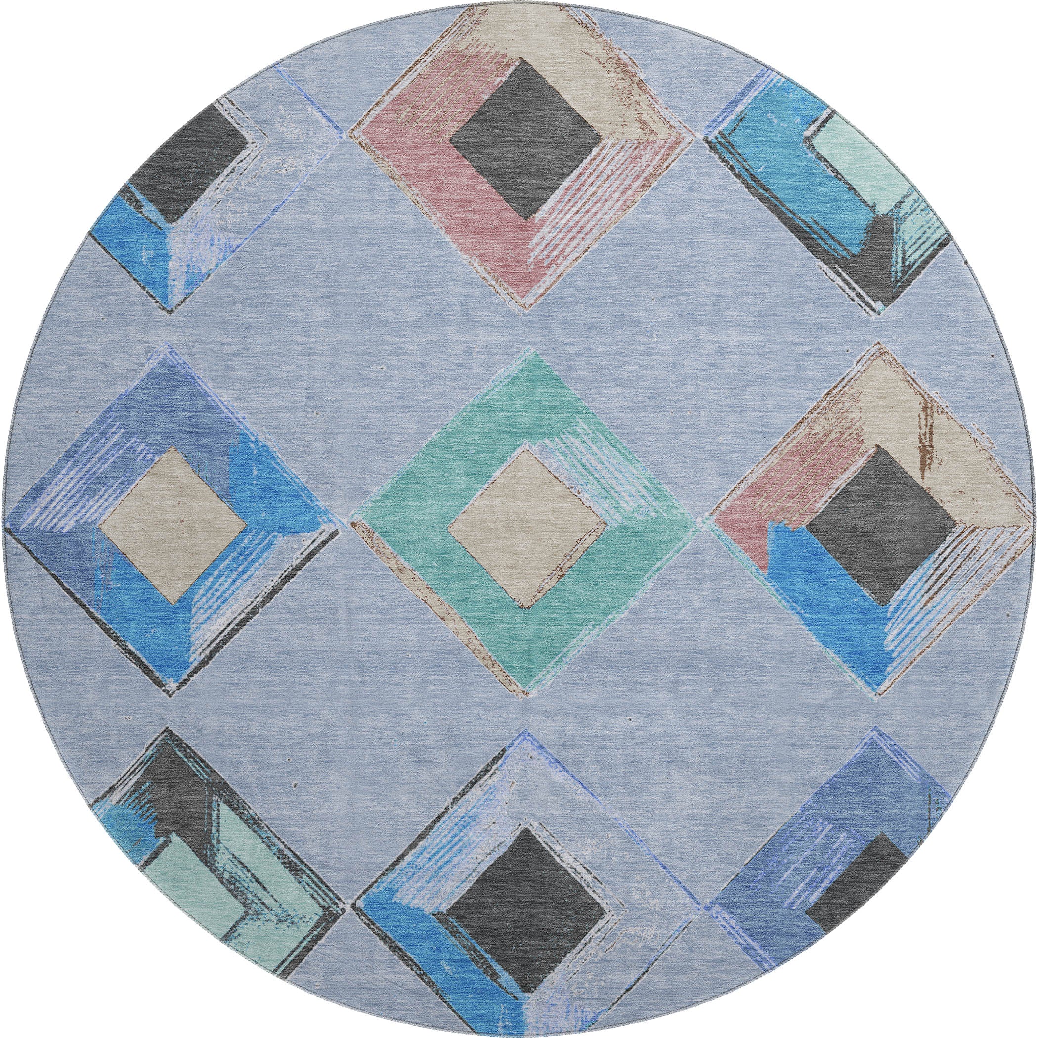 Kotor Machine Washable Transitional Denim Blue Rug 8' x 8' #shape_Round