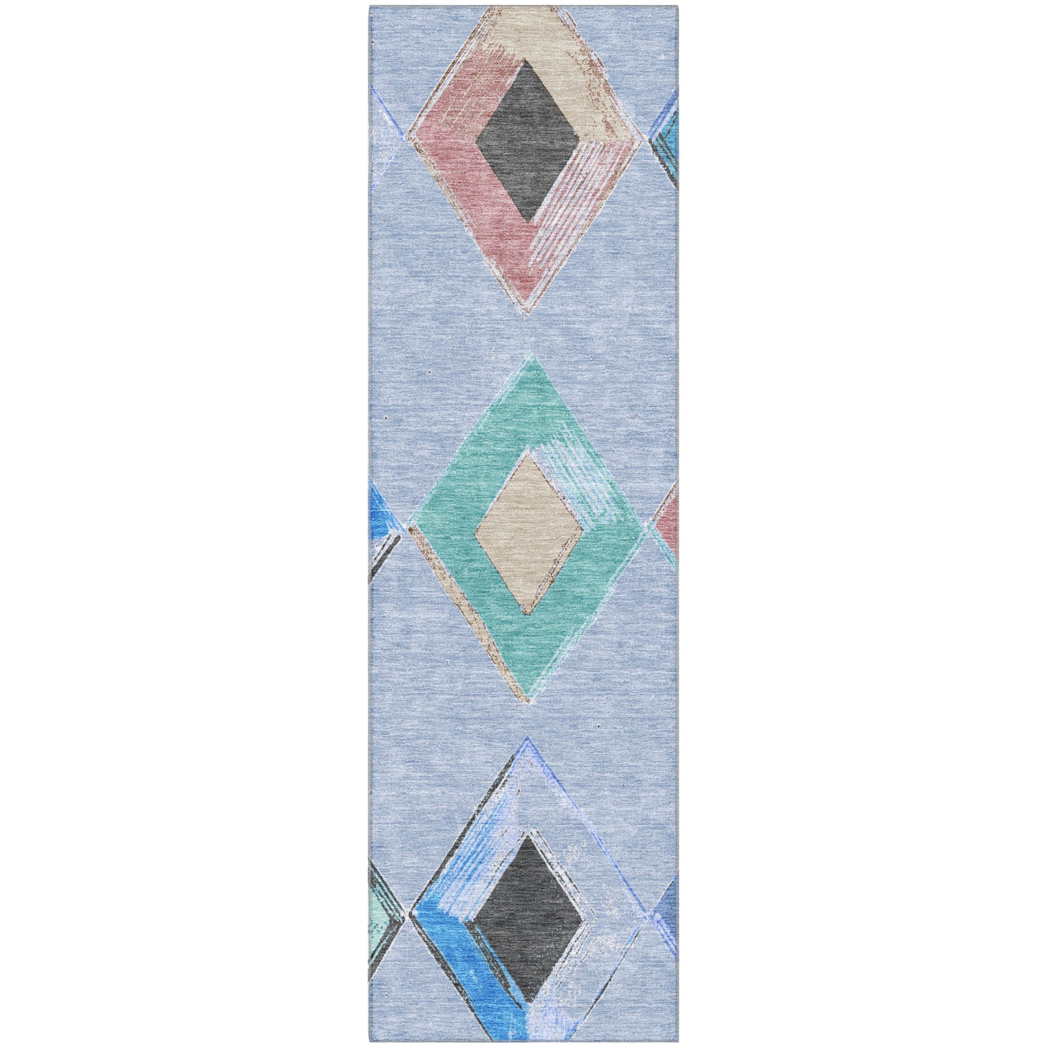 Kotor Machine Washable Transitional Denim Blue Rug 2'3" x 7'6" #shape_Runner