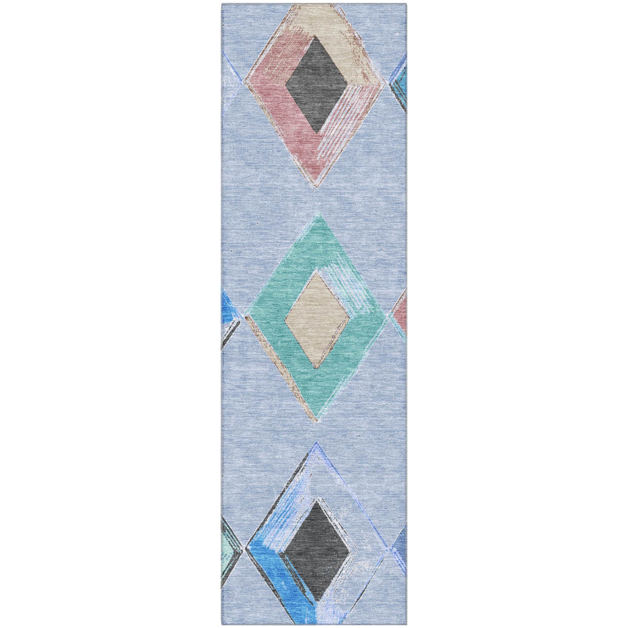 Kotor Machine Washable Transitional Denim Blue Rug 2'3" x 7'6" #shape_Runner