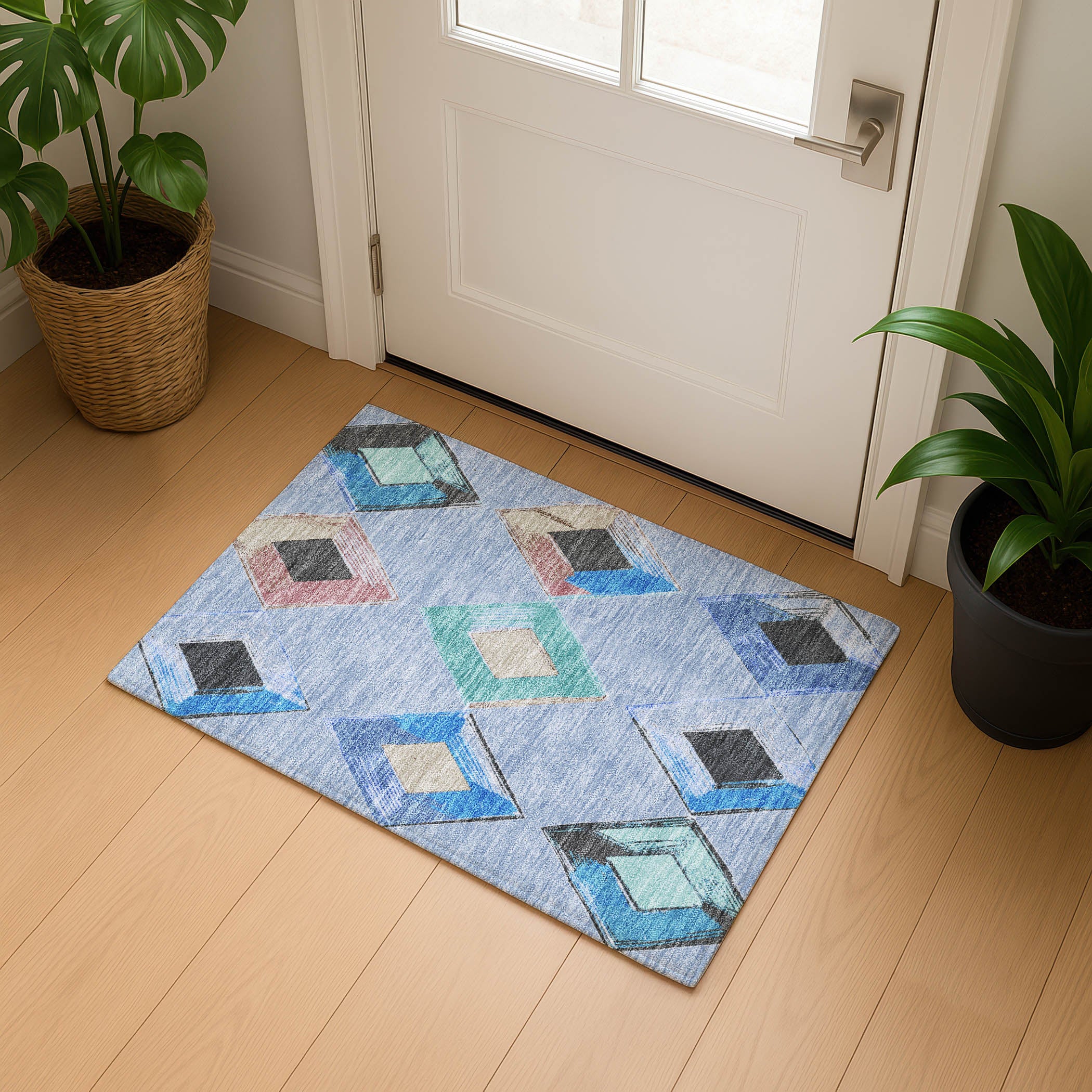 Kotor Machine Washable Transitional Denim Blue Rug 1'8" x 2'6" #shape_Rectangle