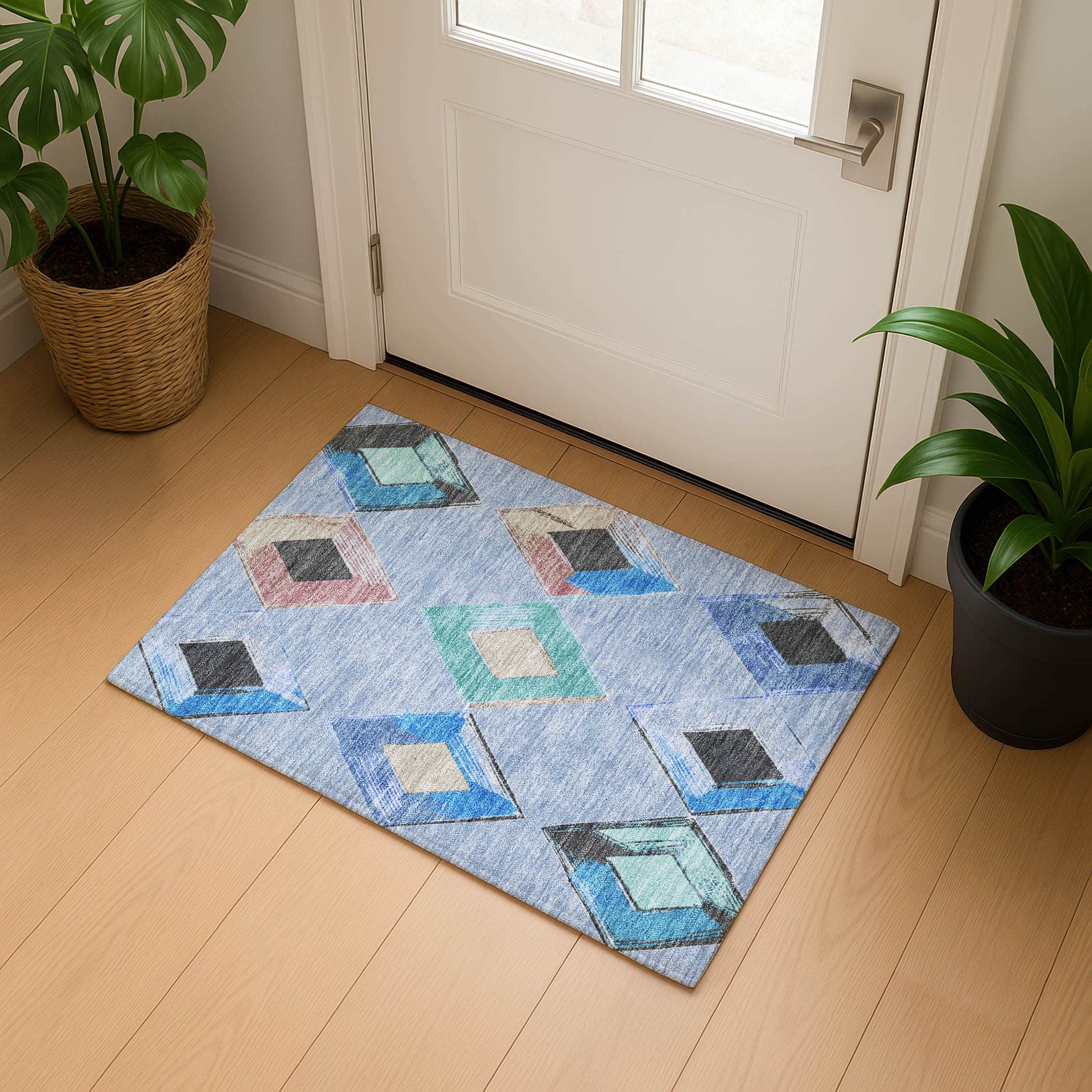 Kotor Machine Washable Transitional Denim Blue Rug 1'8" x 2'6" #shape_Rectangle