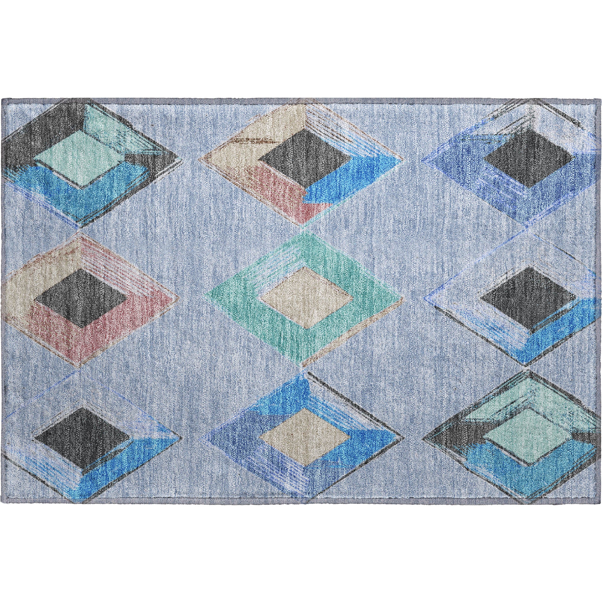 Kotor Machine Washable Transitional Denim Blue Rug 1'8" x 2'6" #shape_Rectangle