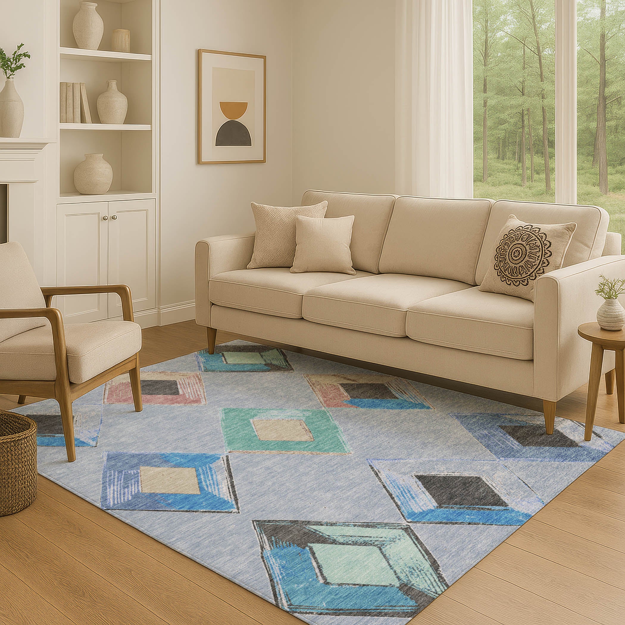 Kotor Machine Washable Transitional Denim Blue Rug 2'6" x 3'10" #shape_Rectangle