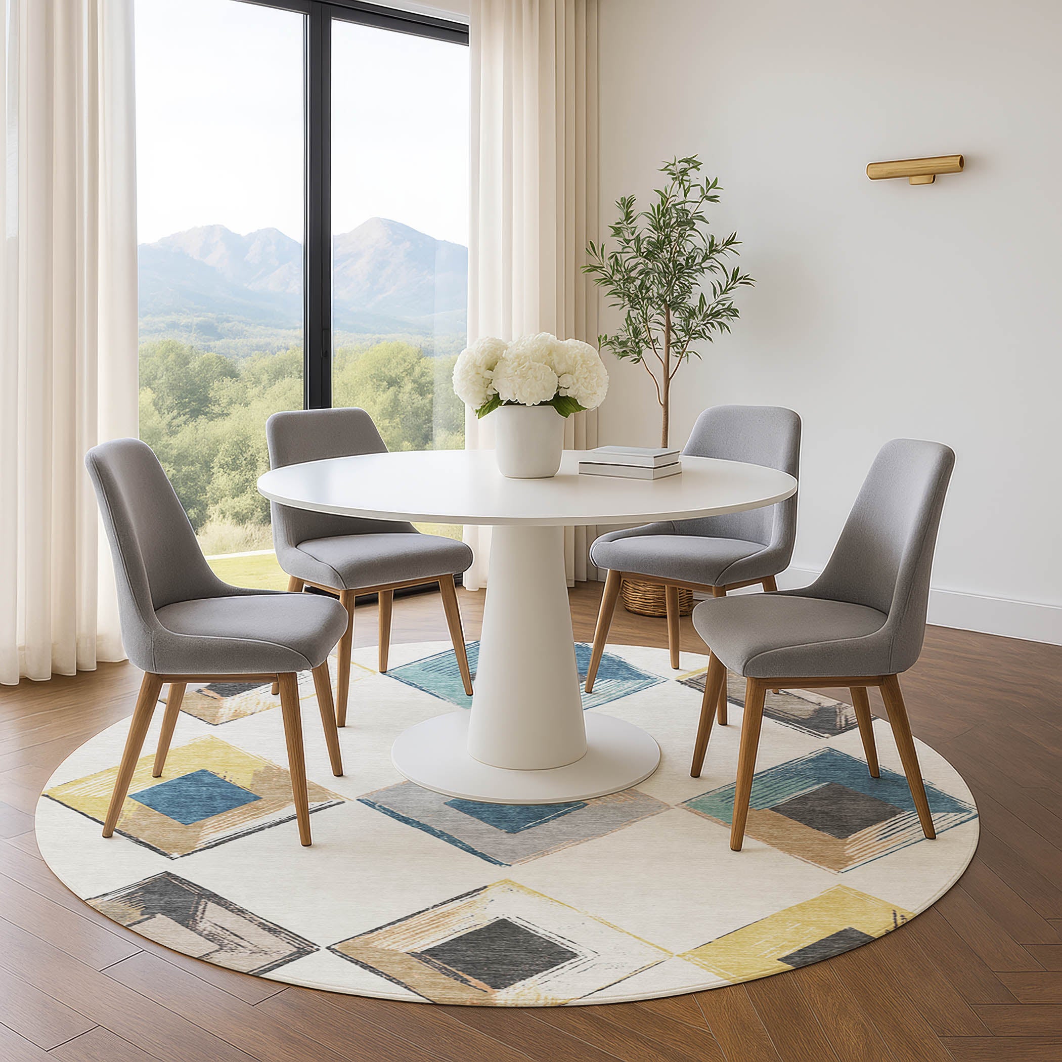 Kotor Machine Washable Transitional Ivory Rug 8' x 8' #shape_Round