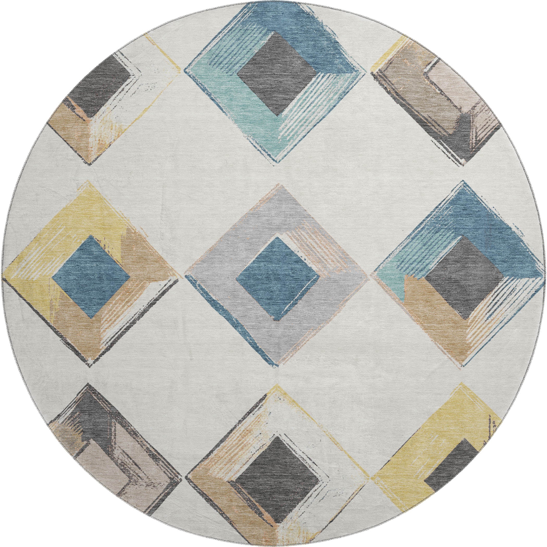 Kotor Machine Washable Transitional Ivory Rug 8' x 8' #shape_Round