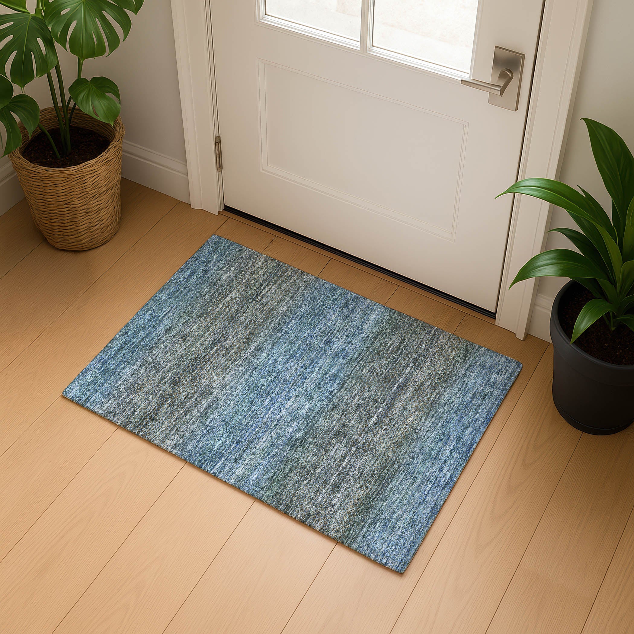 Havana Machine Washable Transitional Blue Rug 1'8" x 2'6" #shape_Rectangle