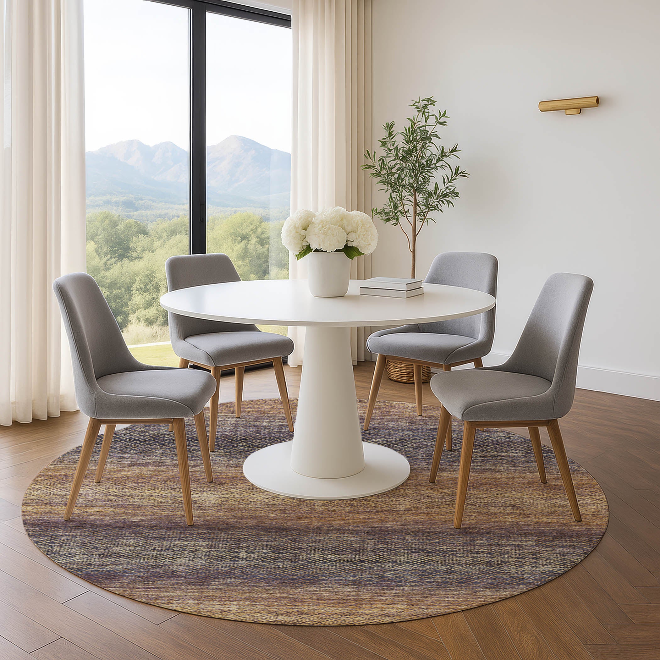 Havana Machine Washable Transitional Eggplant Purple Rug 8' x 8' #shape_Round