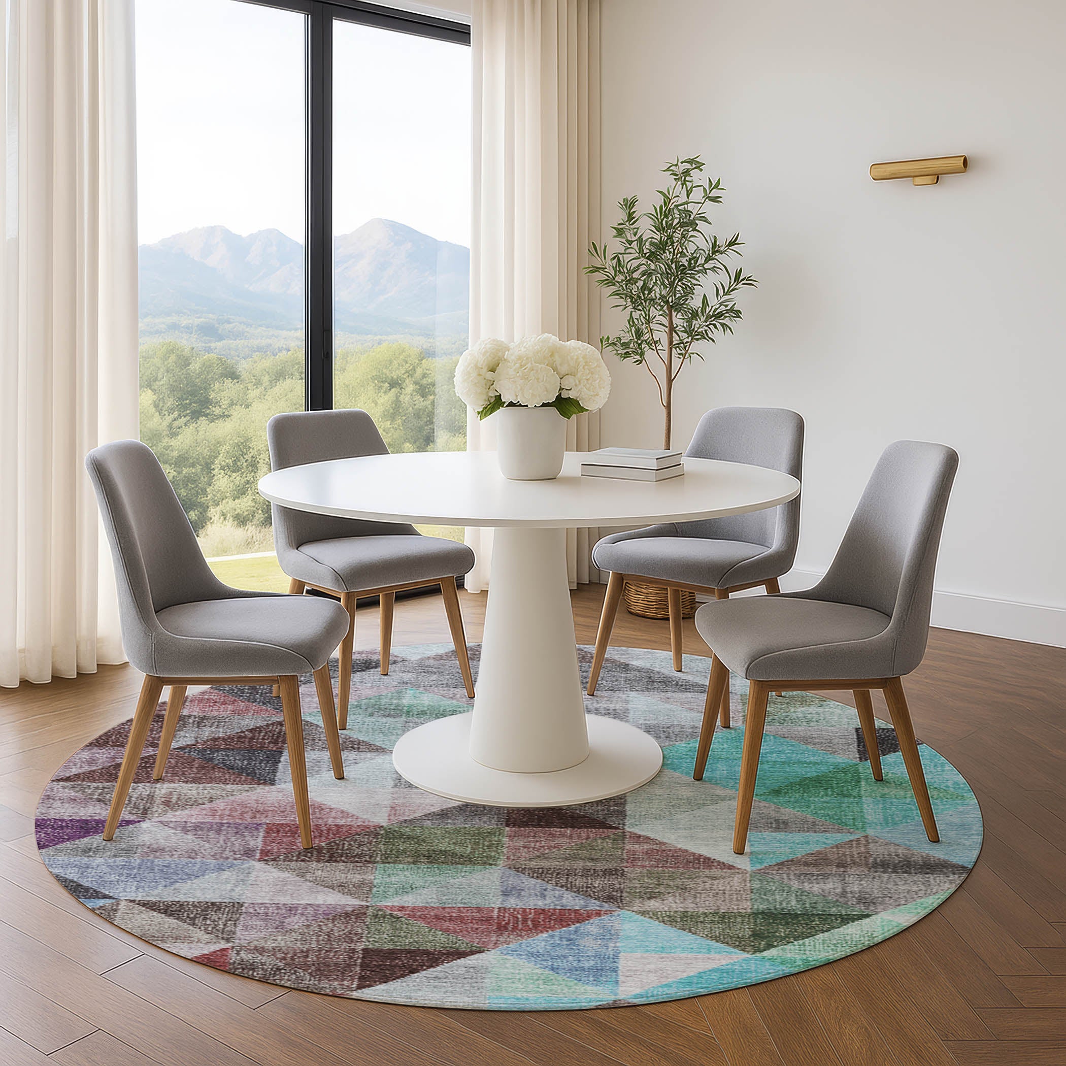 Lisbon Machine Washable Transitional Silver Gray Rug 8' x 8' #shape_Round