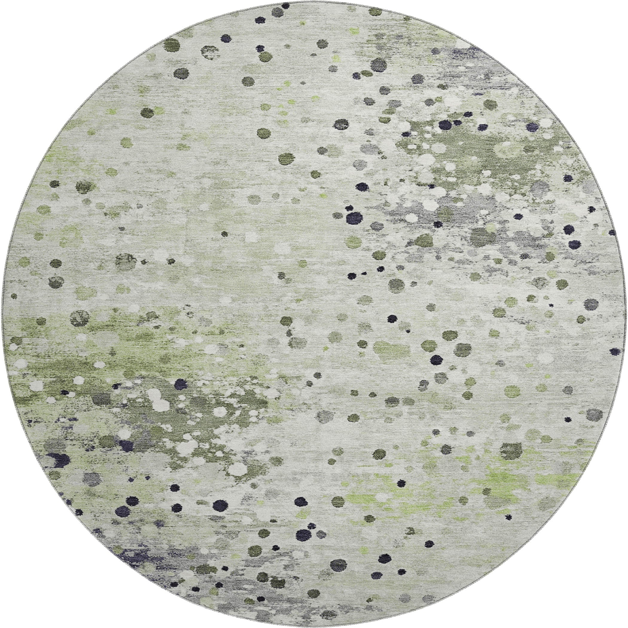 Prague Machine Washable Transitional Aloe Green Rug 8' x 8' #shape_Round
