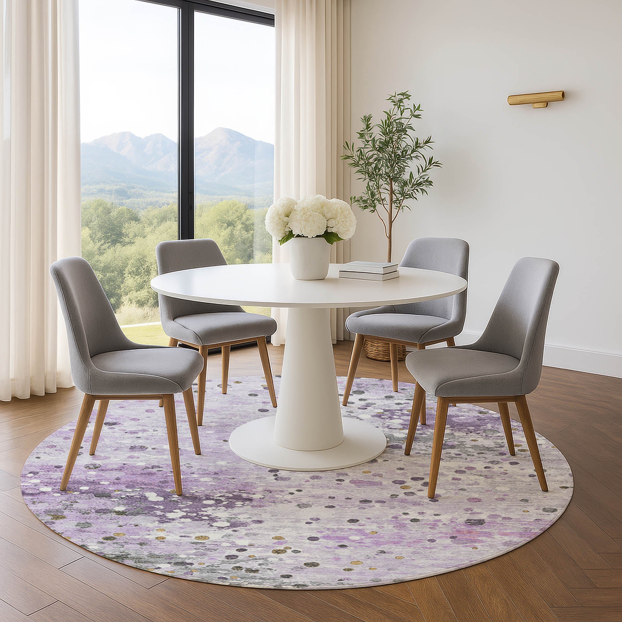 Prague Machine Washable Transitional Lavender Purple Rug 8' x 8' #shape_Round