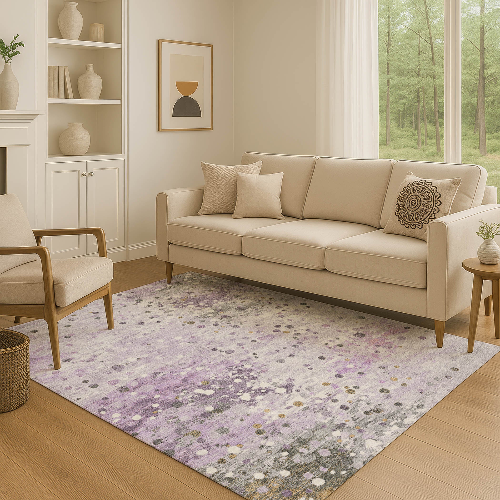Prague Machine Washable Transitional Lavender Purple Rug 2'6" x 3'10" #shape_Rectangle