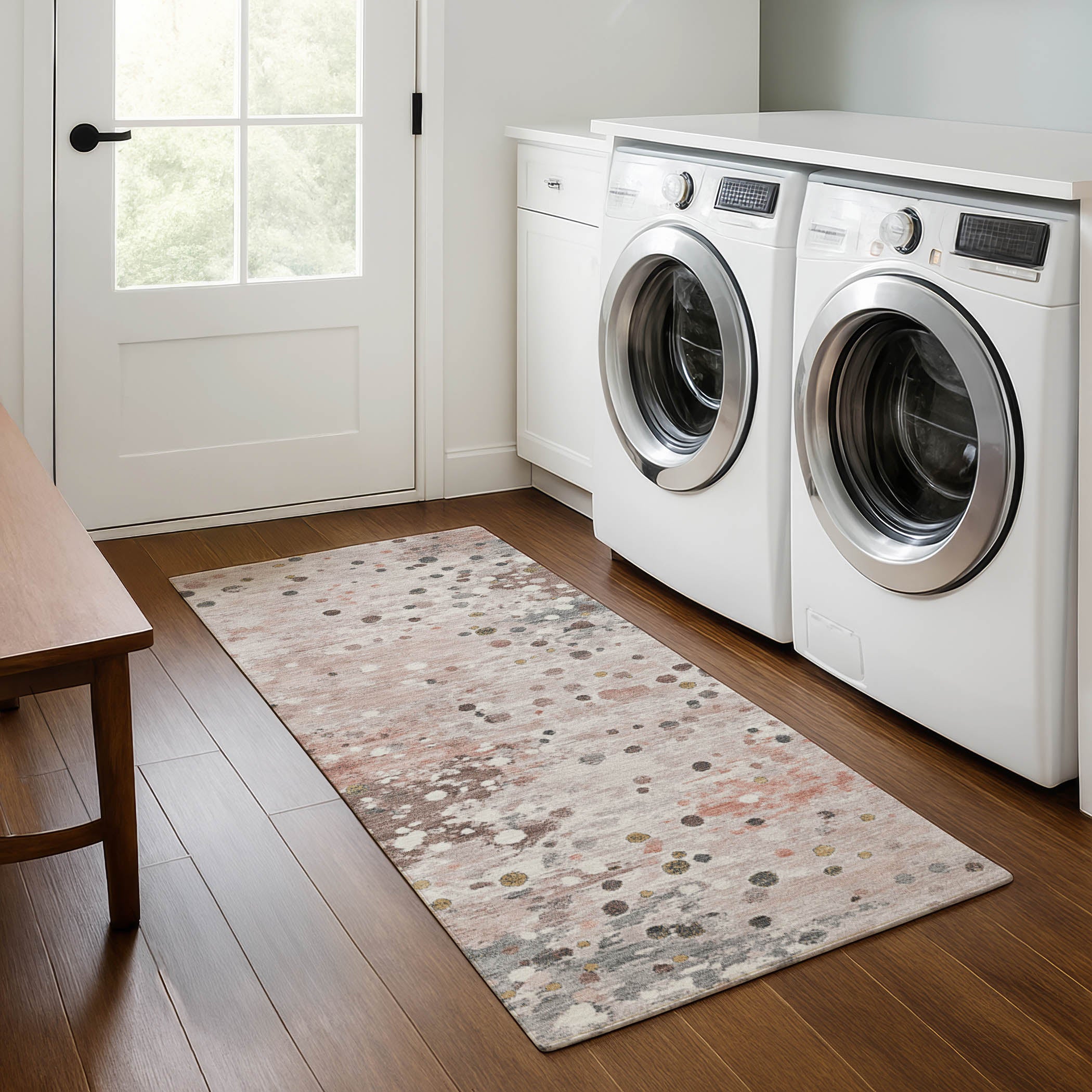 Prague Machine Washable Transitional Salmon Orange Rug 2'3" x 7'6" #shape_Runner