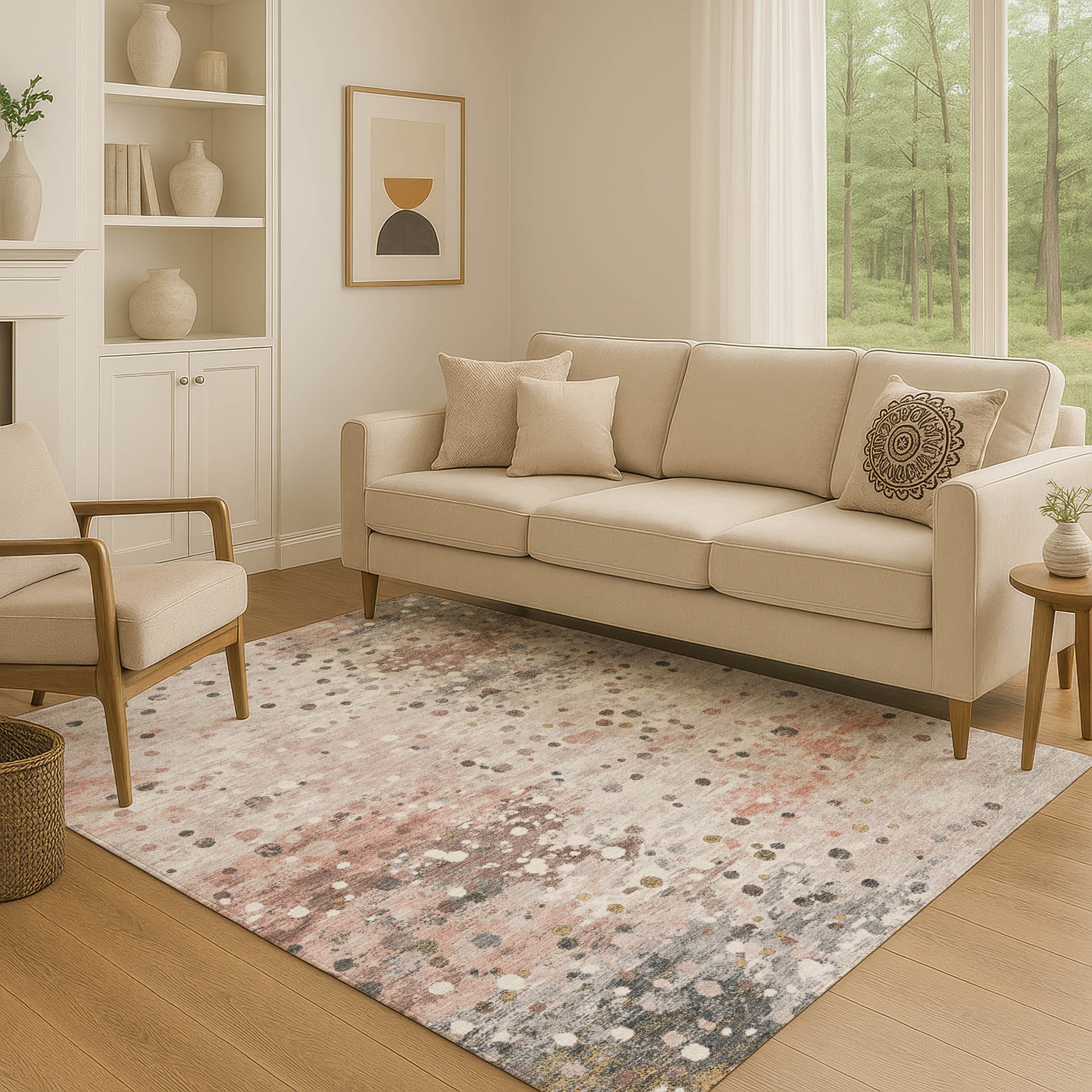 Prague Machine Washable Transitional Salmon Orange Rug 2'6" x 3'10" #shape_Rectangle