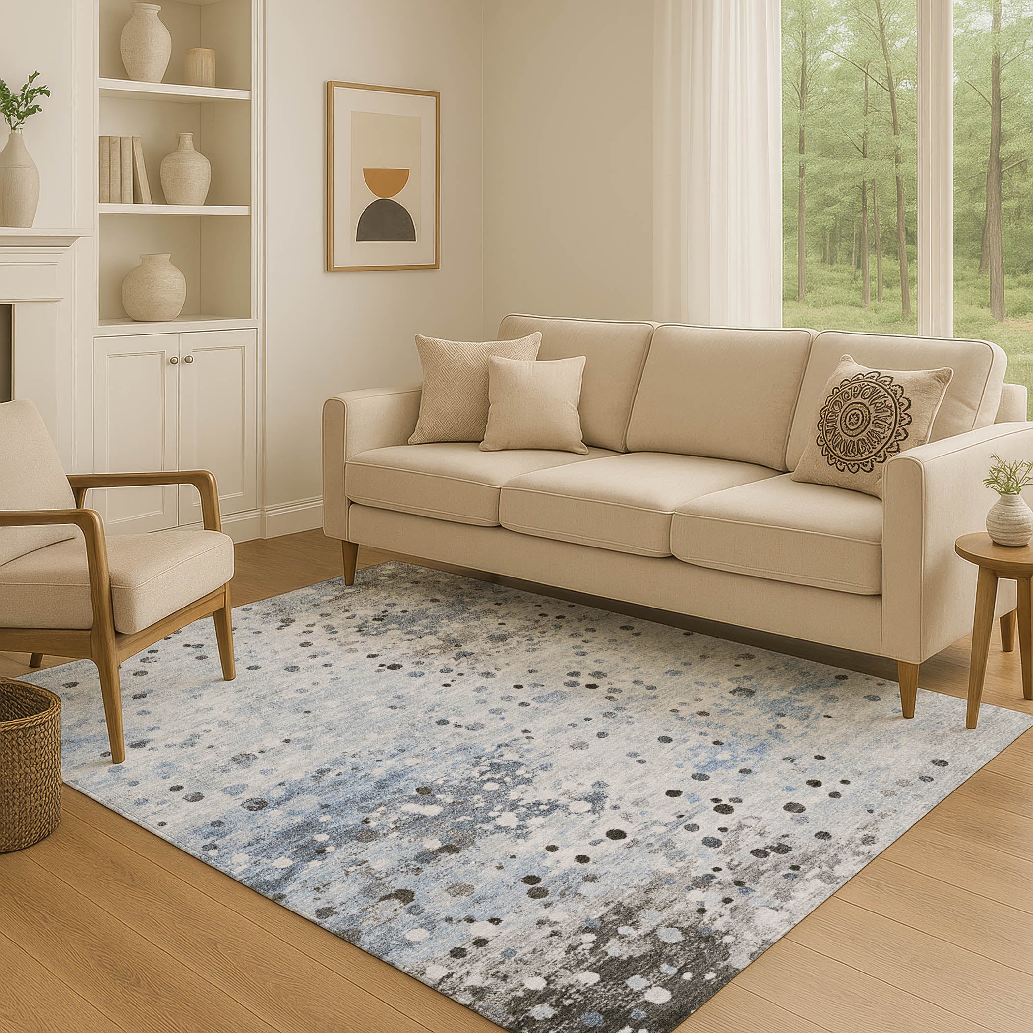 Prague Machine Washable Transitional Sky Blue Rug 2'6" x 3'10" #shape_Rectangle