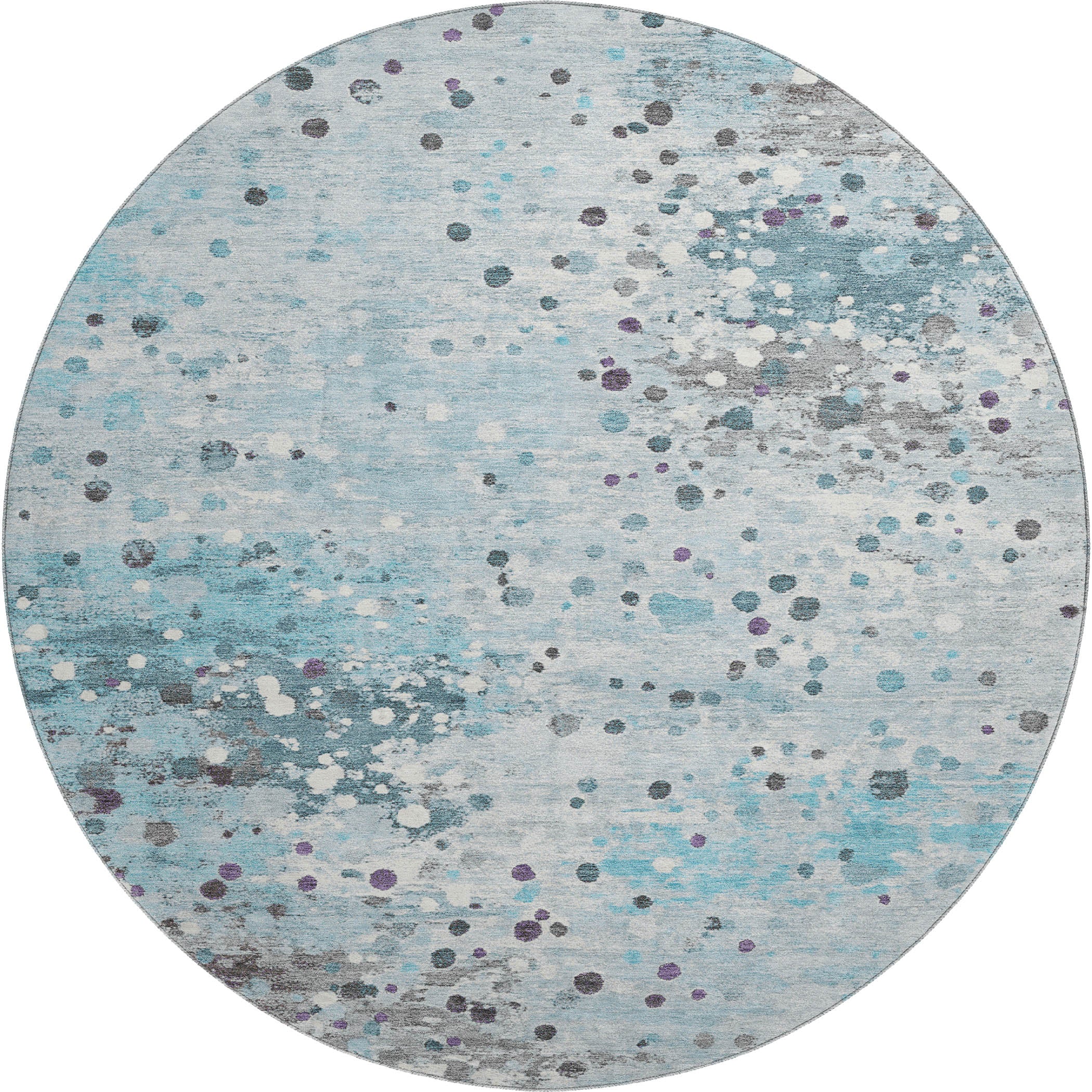 Prague Machine Washable Transitional Teal Rug 8' x 8' #shape_Round