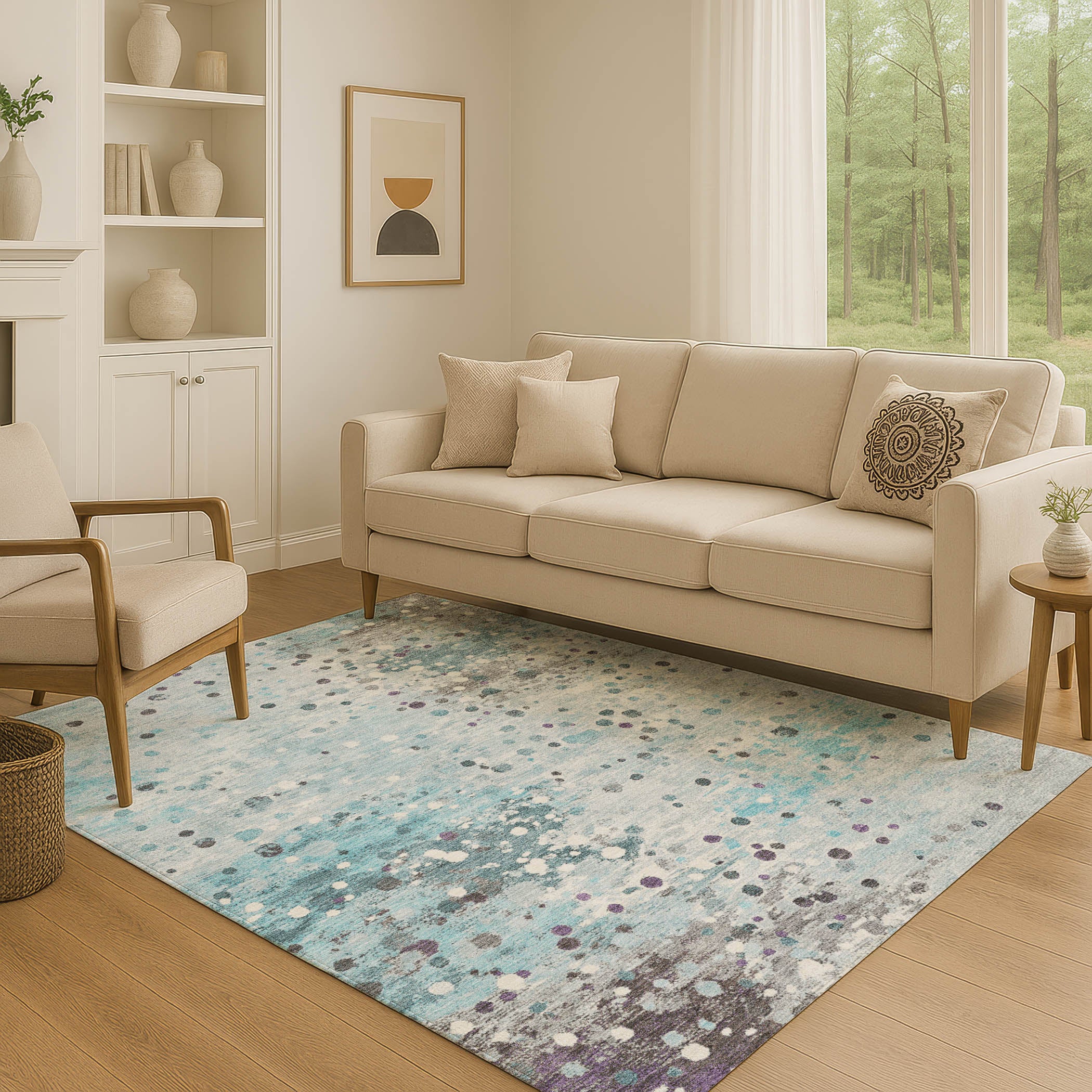 Prague Machine Washable Transitional Teal Rug 2'6" x 3'10" #shape_Rectangle