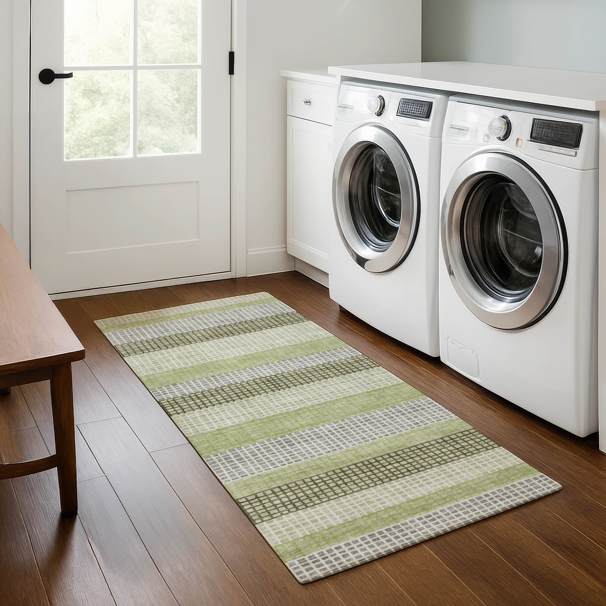 Queenstown Machine Washable Transitional Aloe Green Rug 2'3" x 7'6" #shape_Runner