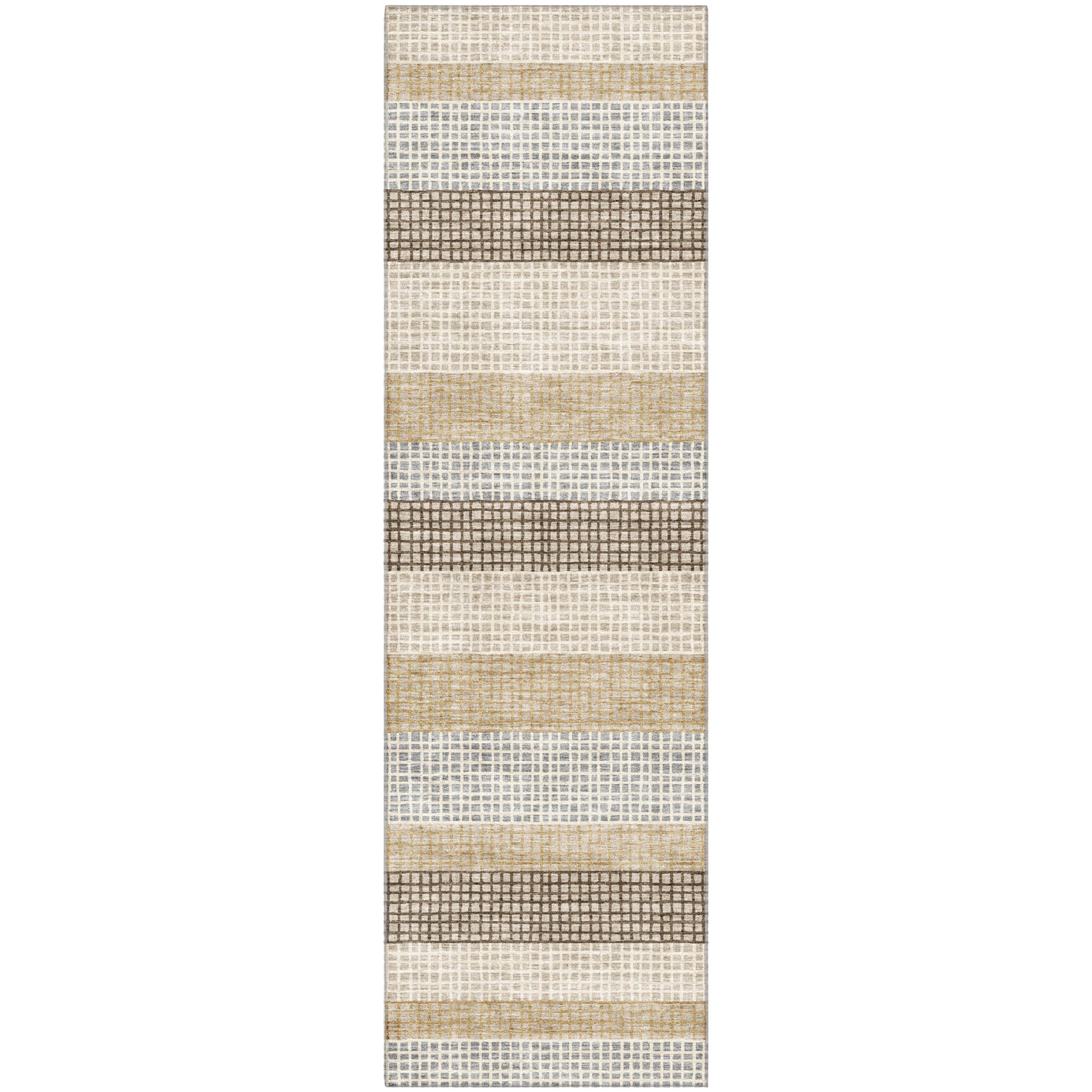 Queenstown Machine Washable Transitional Beige Brown Rug 2'3" x 7'6" #shape_Runner