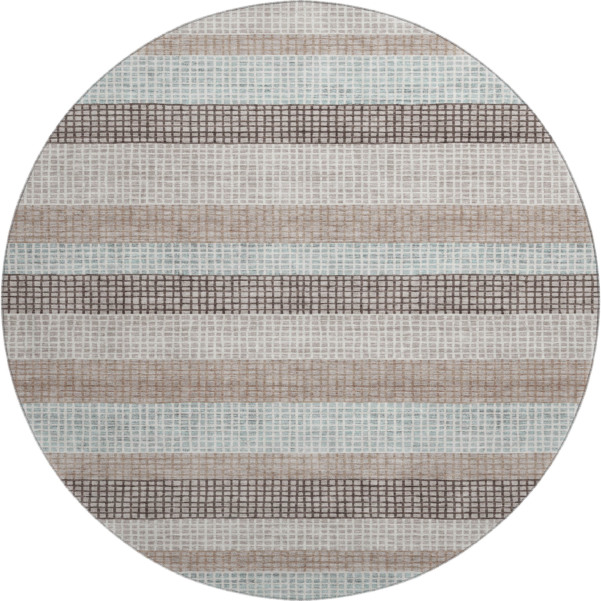 Queenstown Machine Washable Transitional Taupe Brown Rug 8' x 8' #shape_Round