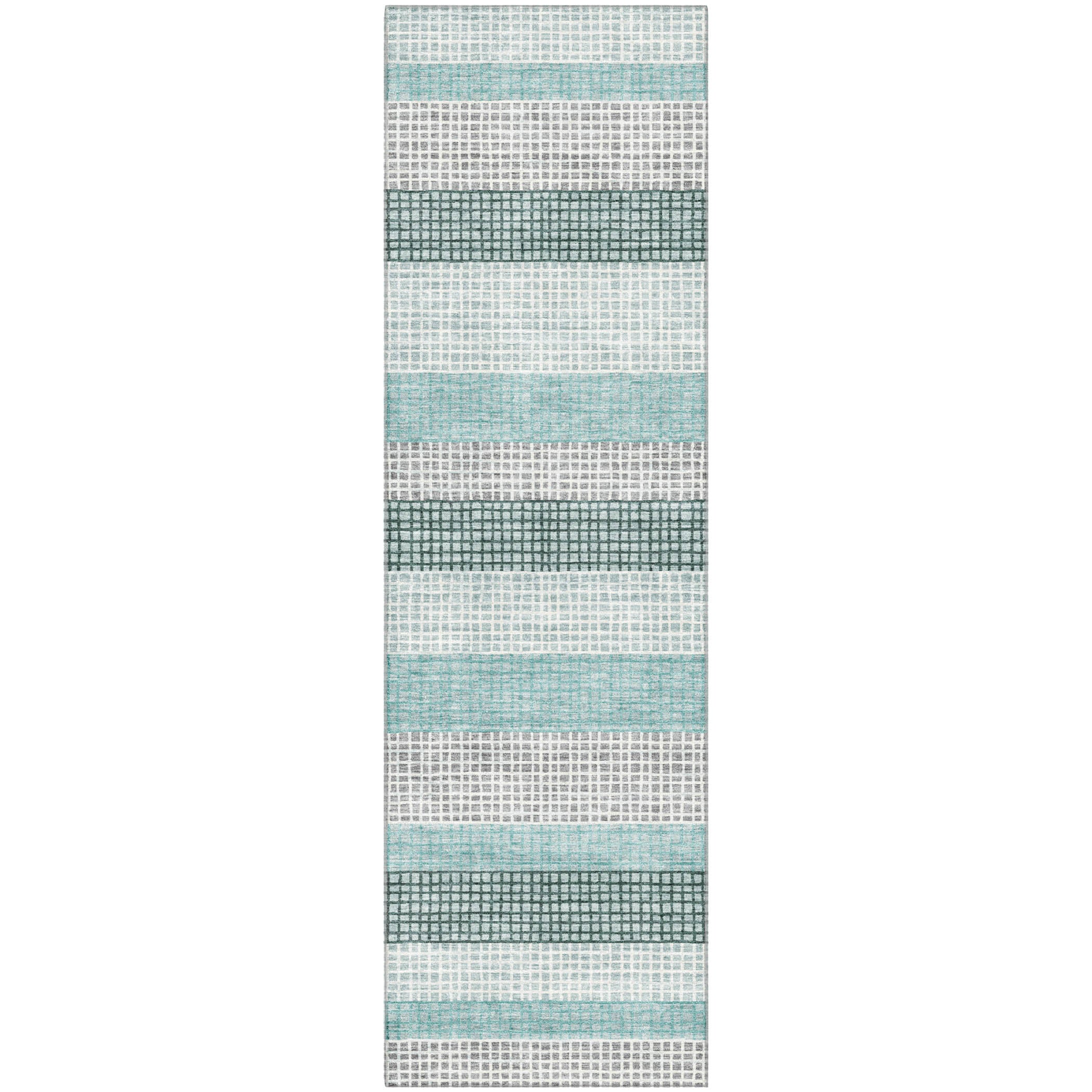 Queenstown Machine Washable Transitional Teal Rug 2'3" x 7'6" #shape_Runner