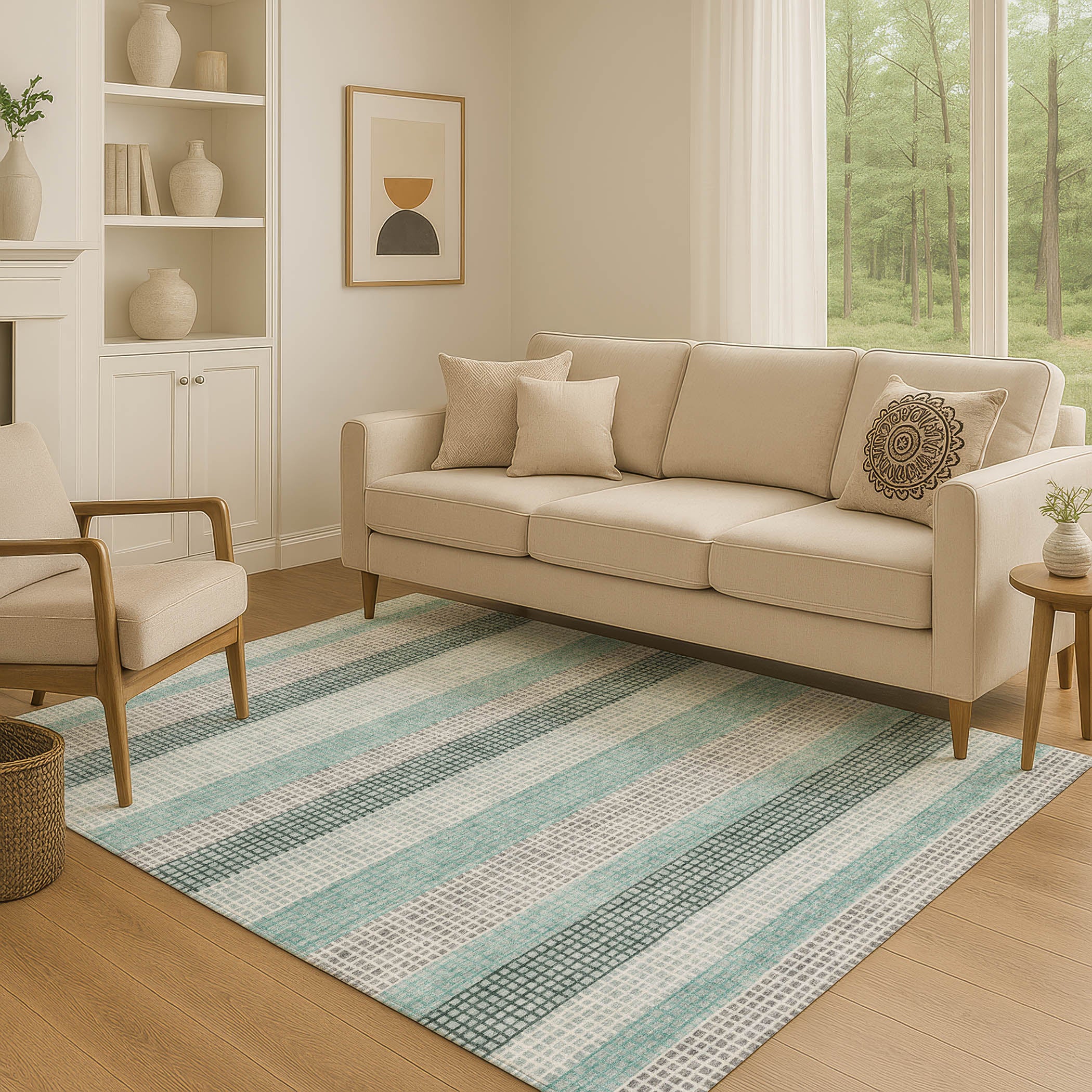 Queenstown Machine Washable Transitional Teal Rug 2'6" x 3'10" #shape_Rectangle