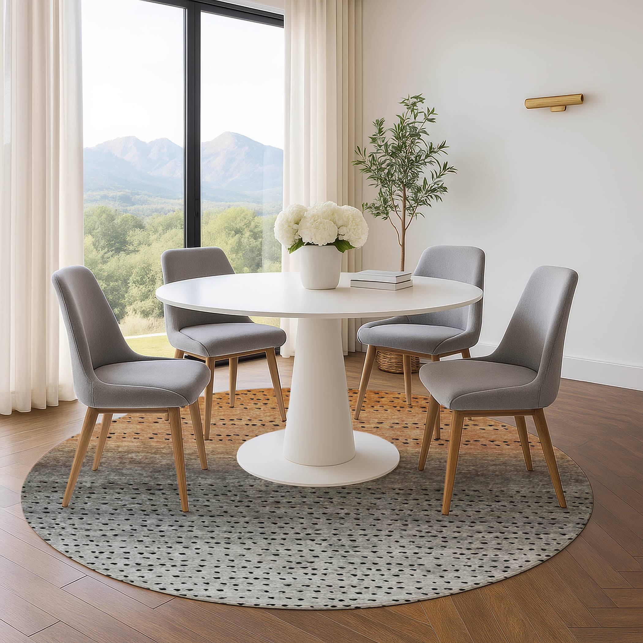 Luang Prabang Machine Washable Transitional Copper Orange Rug 8' x 8' #shape_Round