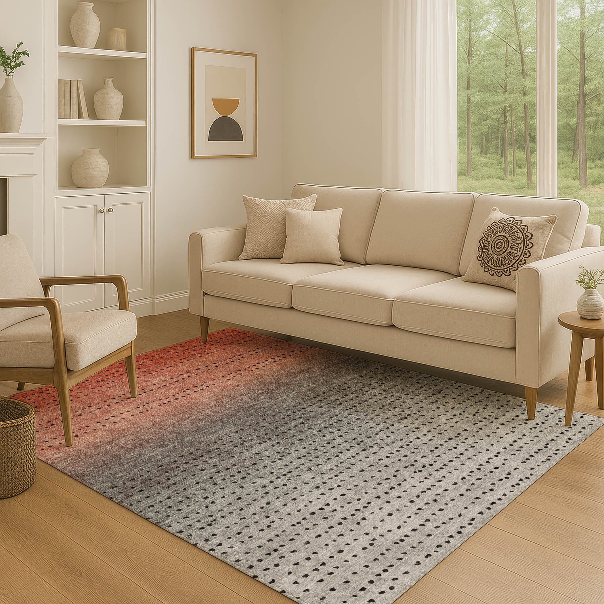 Luang Prabang Machine Washable Transitional Paprika Orange Rug 2'6" x 3'10" #shape_Rectangle