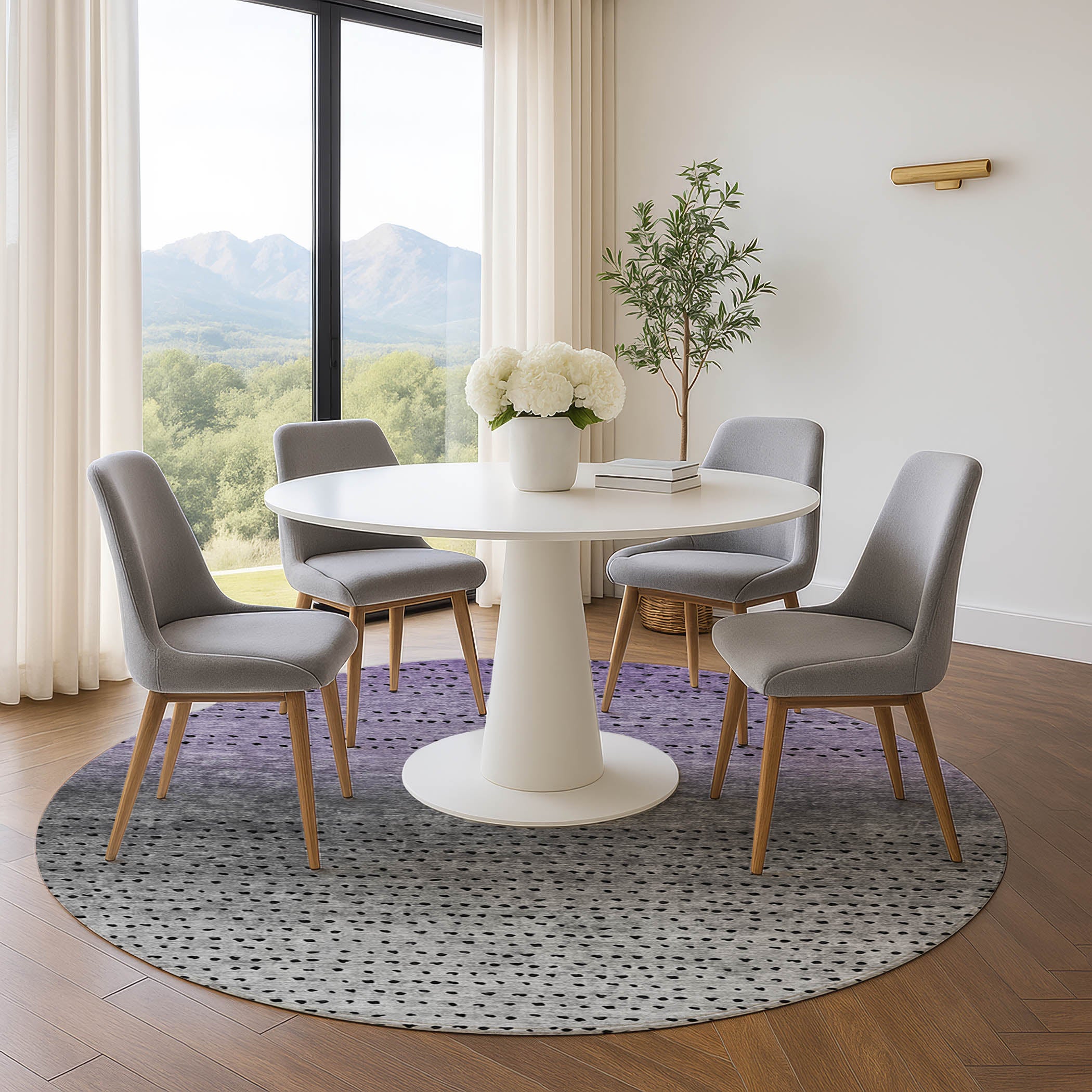 Luang Prabang Machine Washable Transitional Purple Rug 8' x 8' #shape_Round