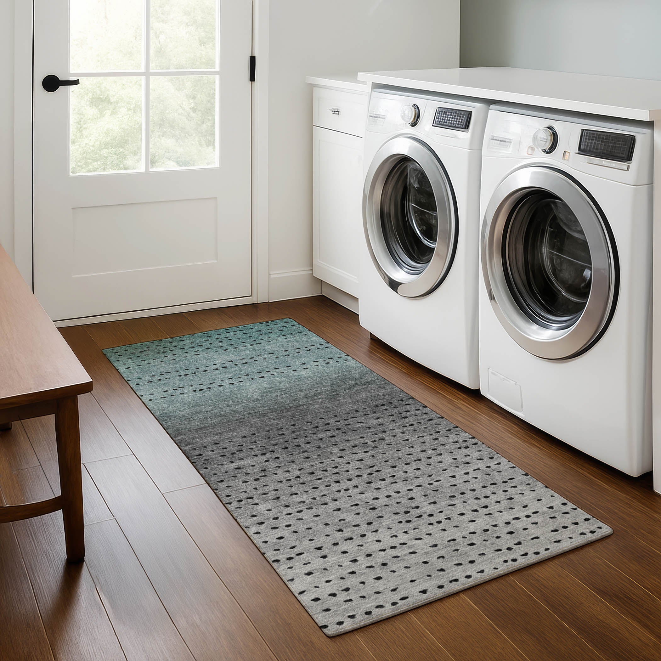Luang Prabang Machine Washable Transitional Teal Rug 2'3" x 7'6" #shape_Runner